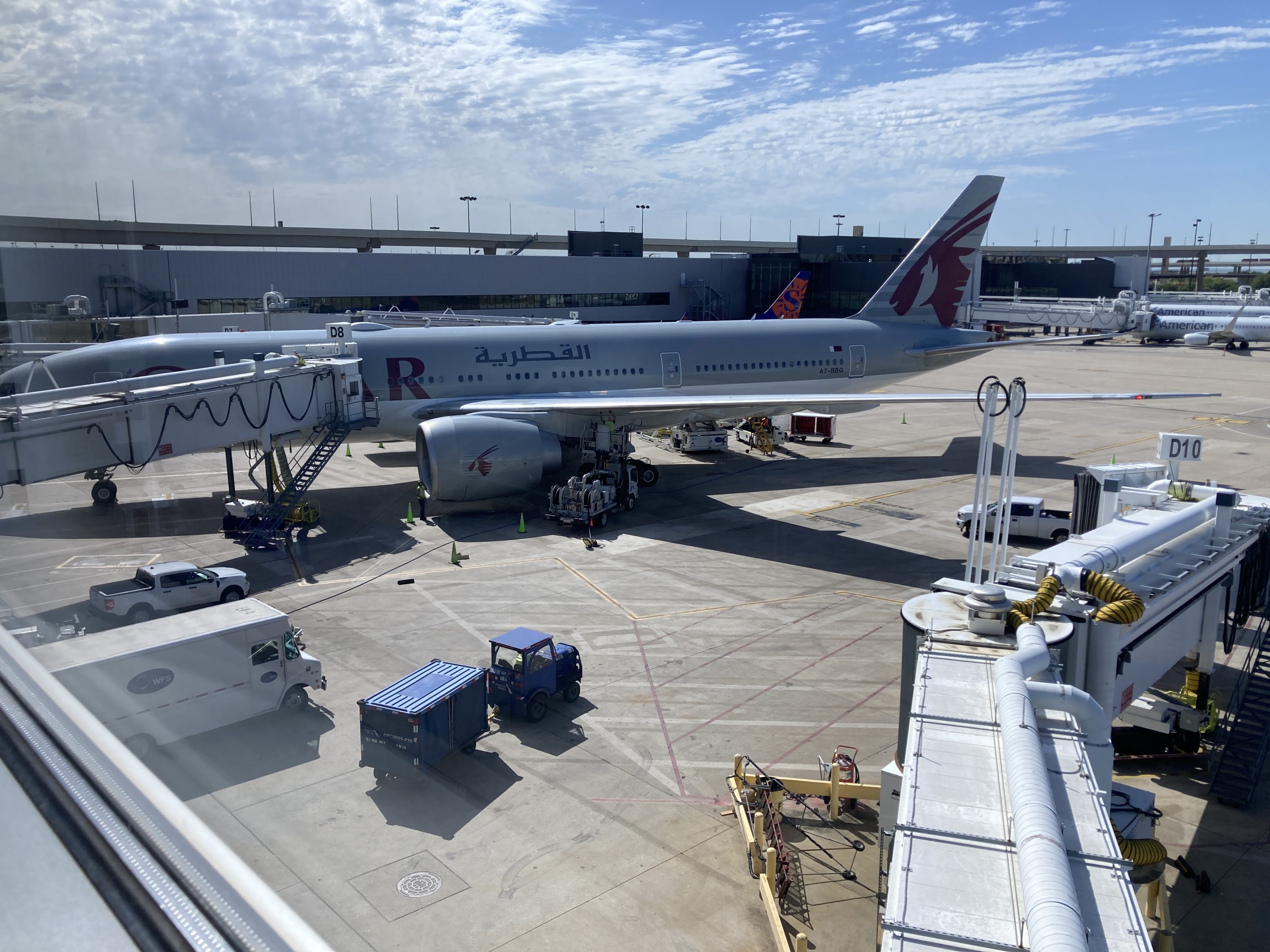 Qatar Airways 777 DOH DFW plane on arrival