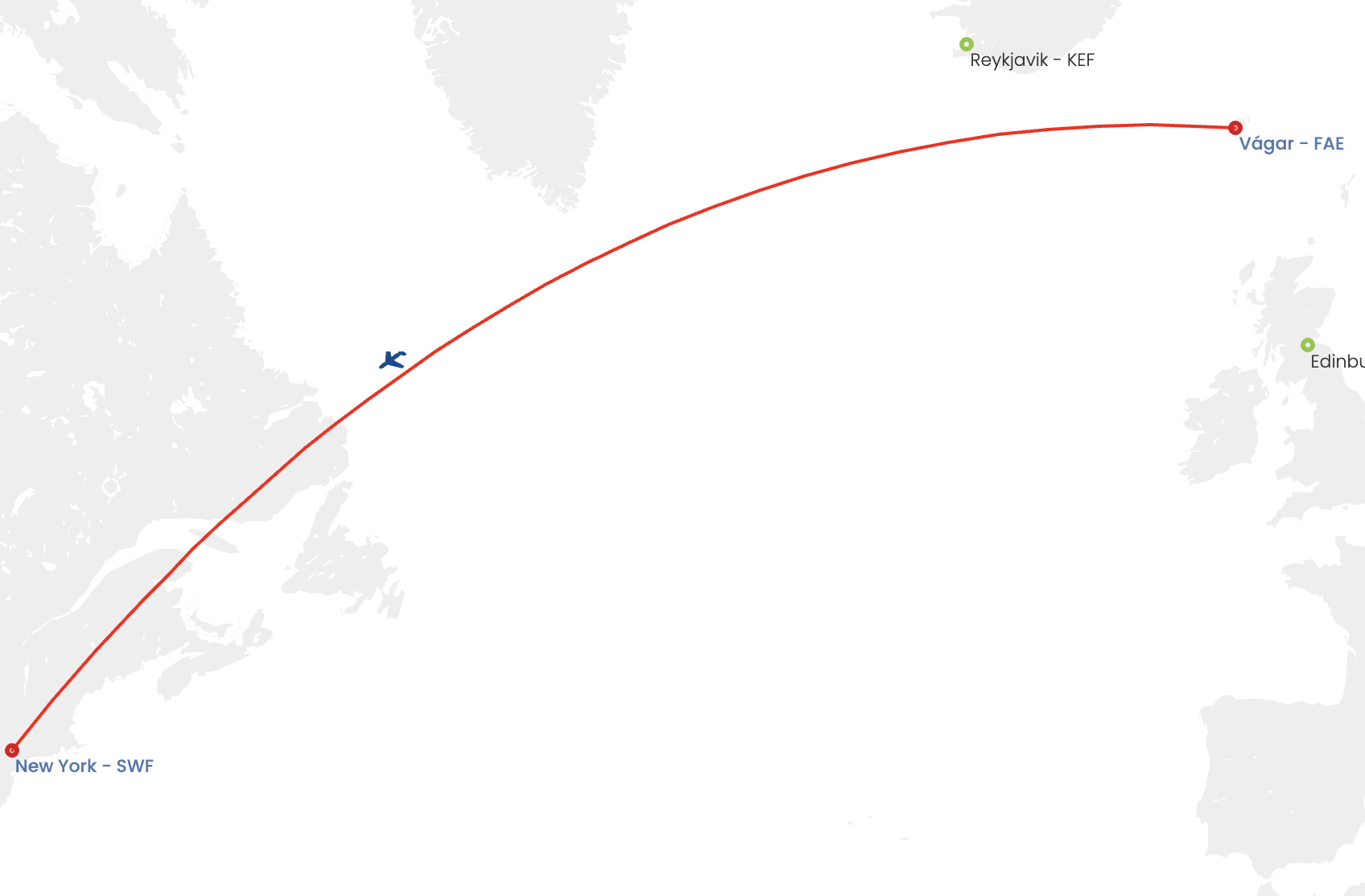 Vagar to New York Stewart Route Map