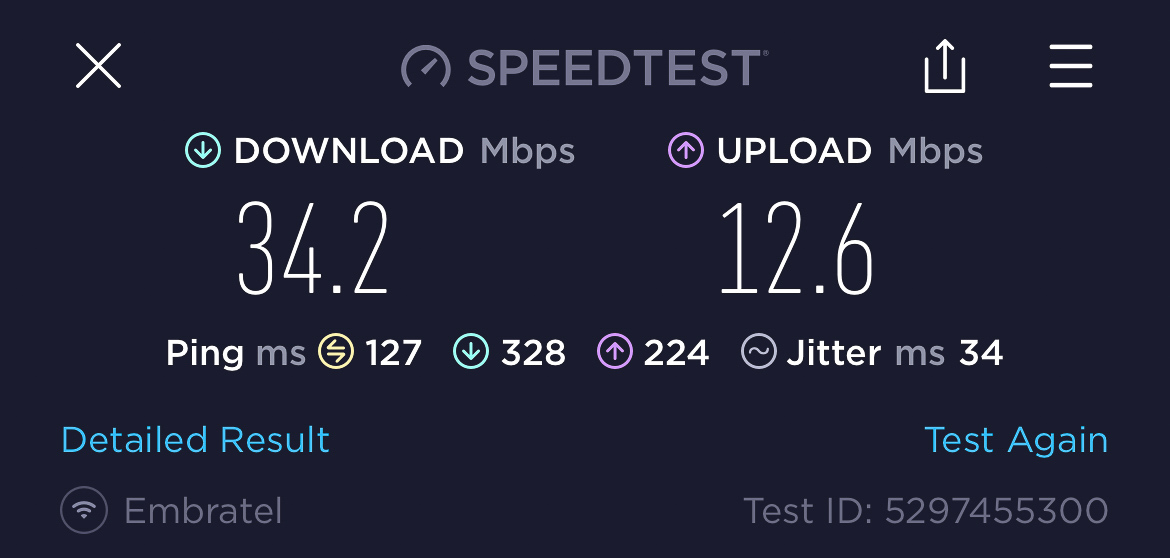 Wireless internet speed test at LATAM VIP Lounge GRU Wireless internet speed test at LATAM VIP Lounge GRU