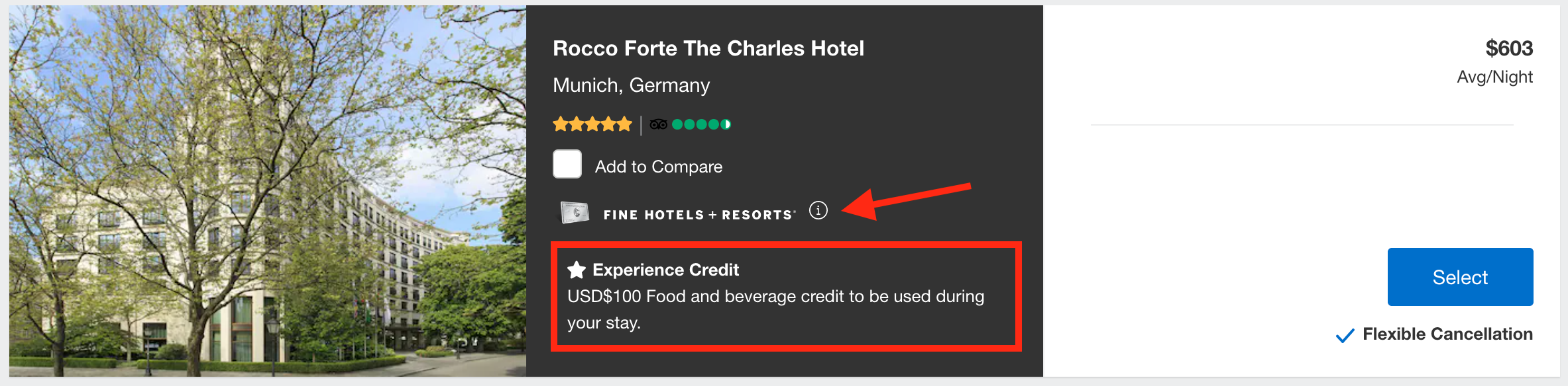 Amex Fine Hotels and Resorts 100 experience credit Amex Fine Hotels and Resorts 100 experience credit