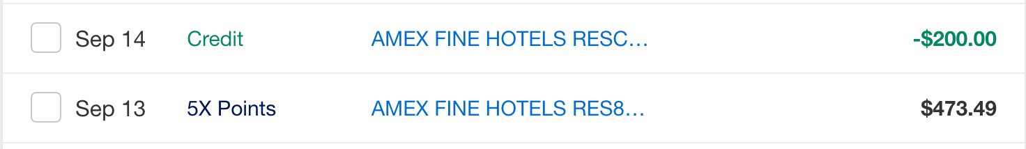 Amex Fine Hotels and Resorts 200 credit Amex Fine Hotels and Resorts 200 credit