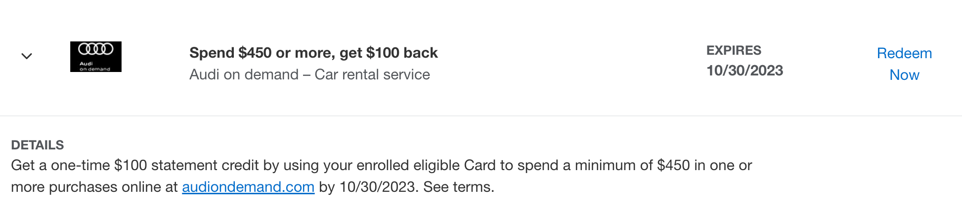 Audi on demand Amex Offer 2023