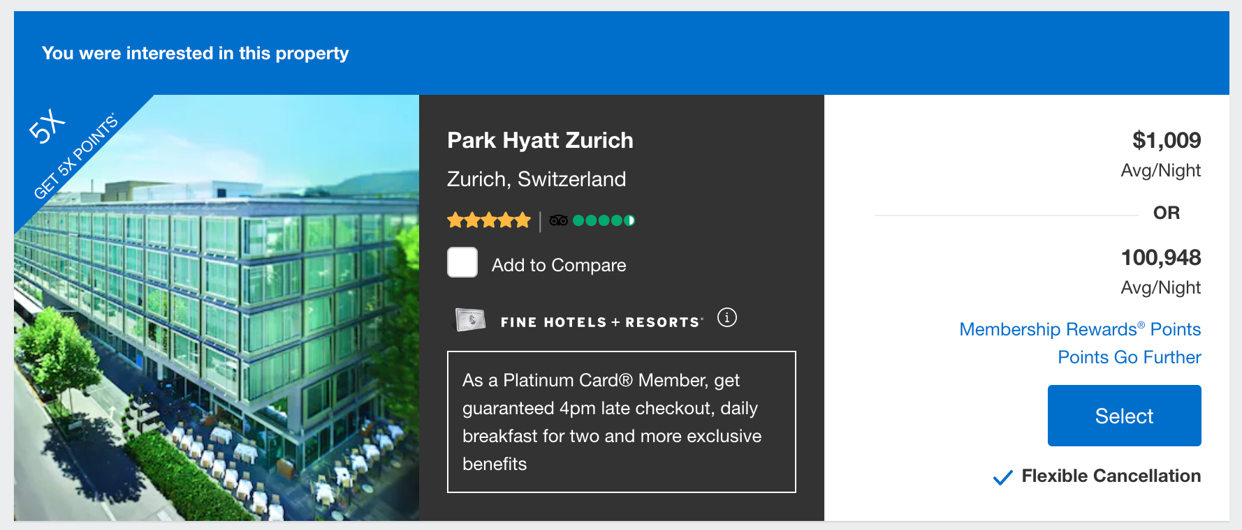 Booking Park Hyatt Zurich through Amex Fine Hotels and Resorts