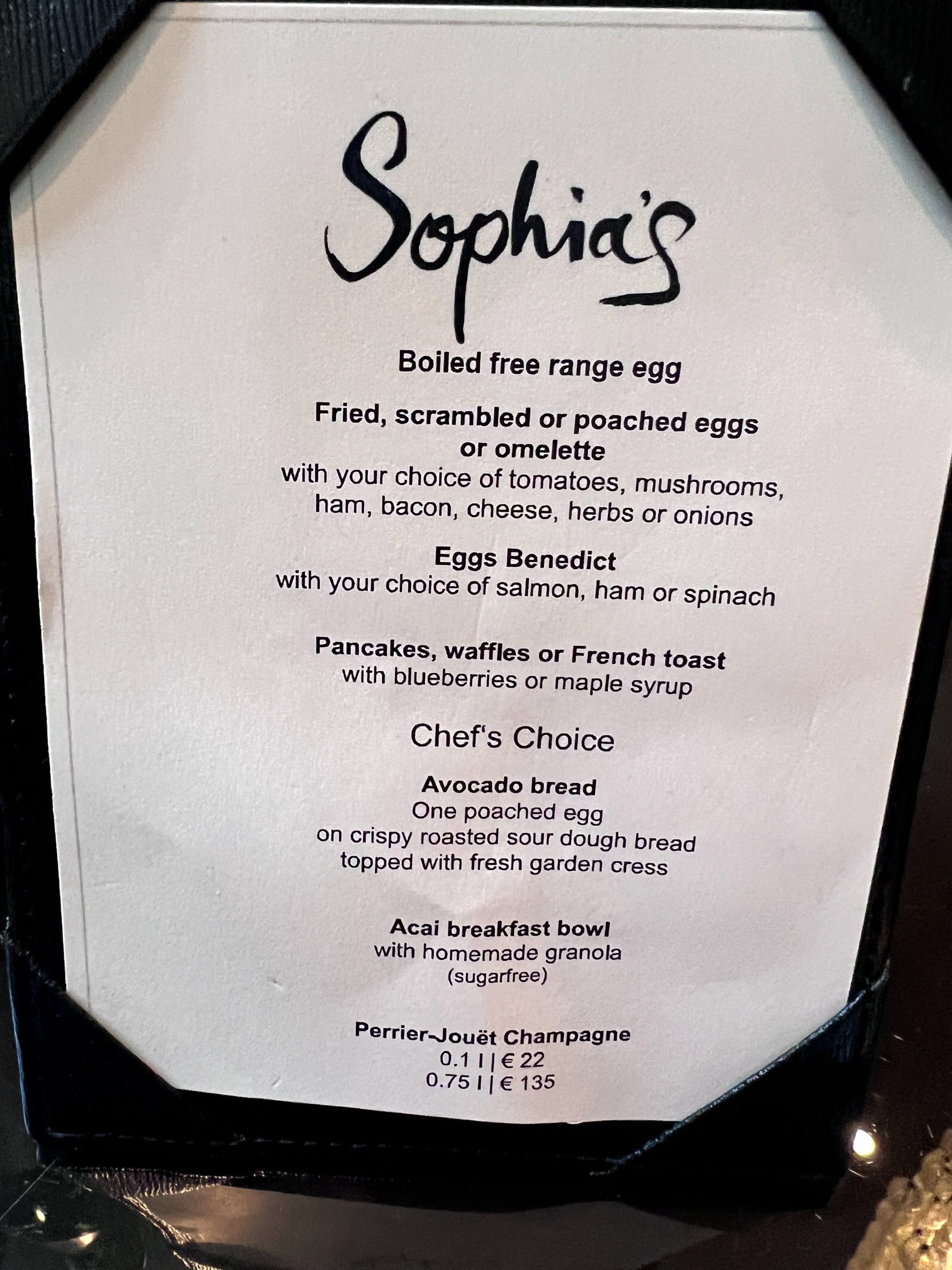 Breakfast menu at Sophias Restaurant The Charles Hotel Munich Breakfast menu at Sophias Restaurant The Charles Hotel Munich