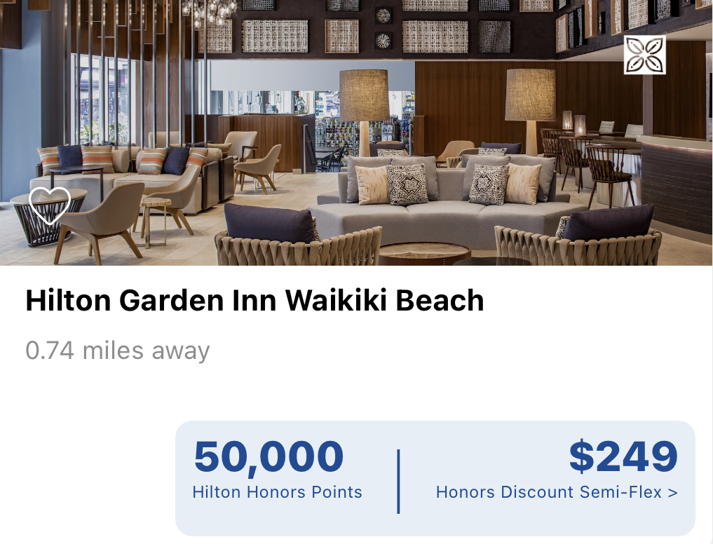 Hilton Garden Inn Waikiki award cash rate
