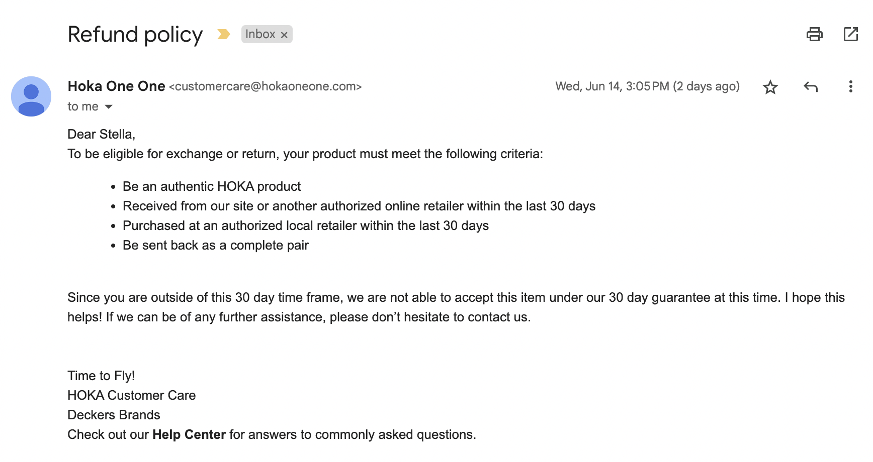 Hoka Refund In Writing Hoka Refund In Writing