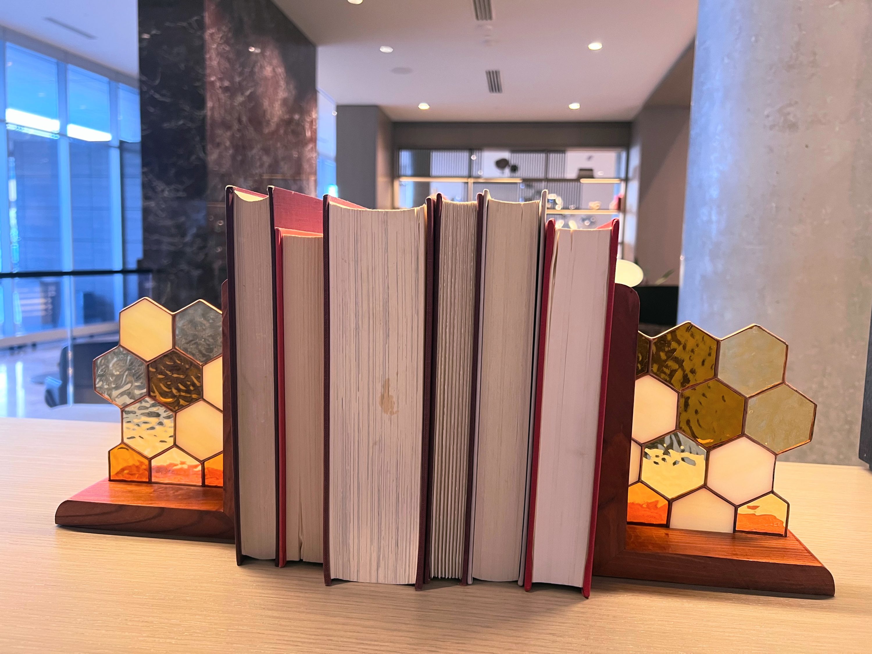 Honeycomb bookends in the Hyatt Regency Salt Lake City lobby Honeycomb bookends in the Hyatt Regency Salt Lake City lobby