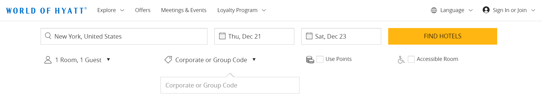 Hyatt Corporate or Group Code