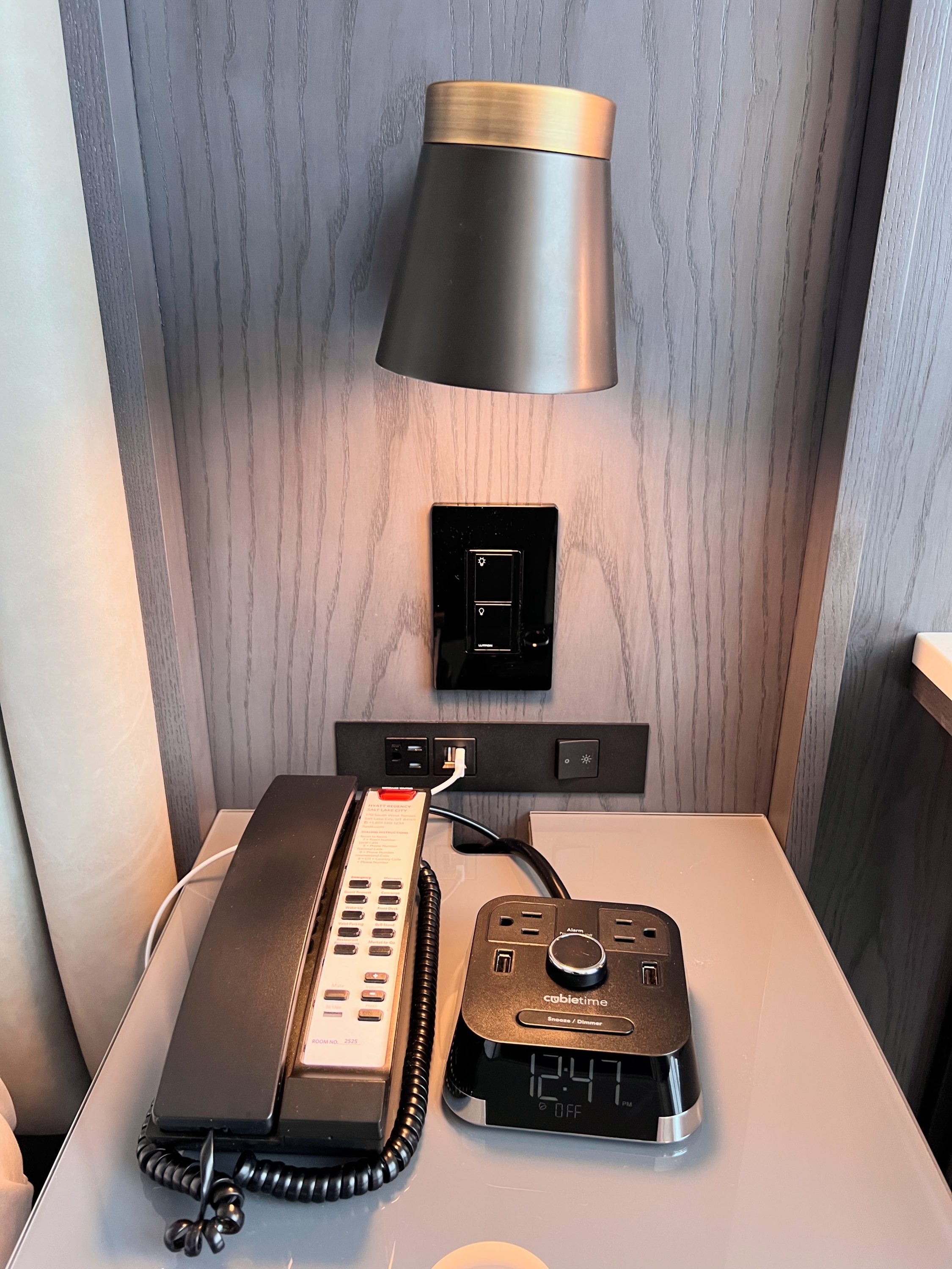 Hyatt Regency Salt Lake City guest room bedside table Hyatt Regency Salt Lake City guest room bedside table