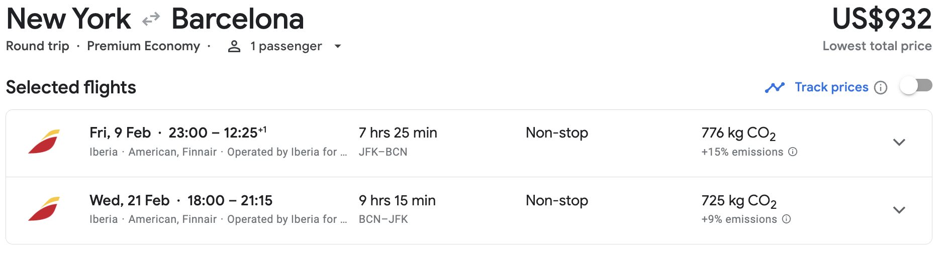 New York to Barcelona from USD 932 in February