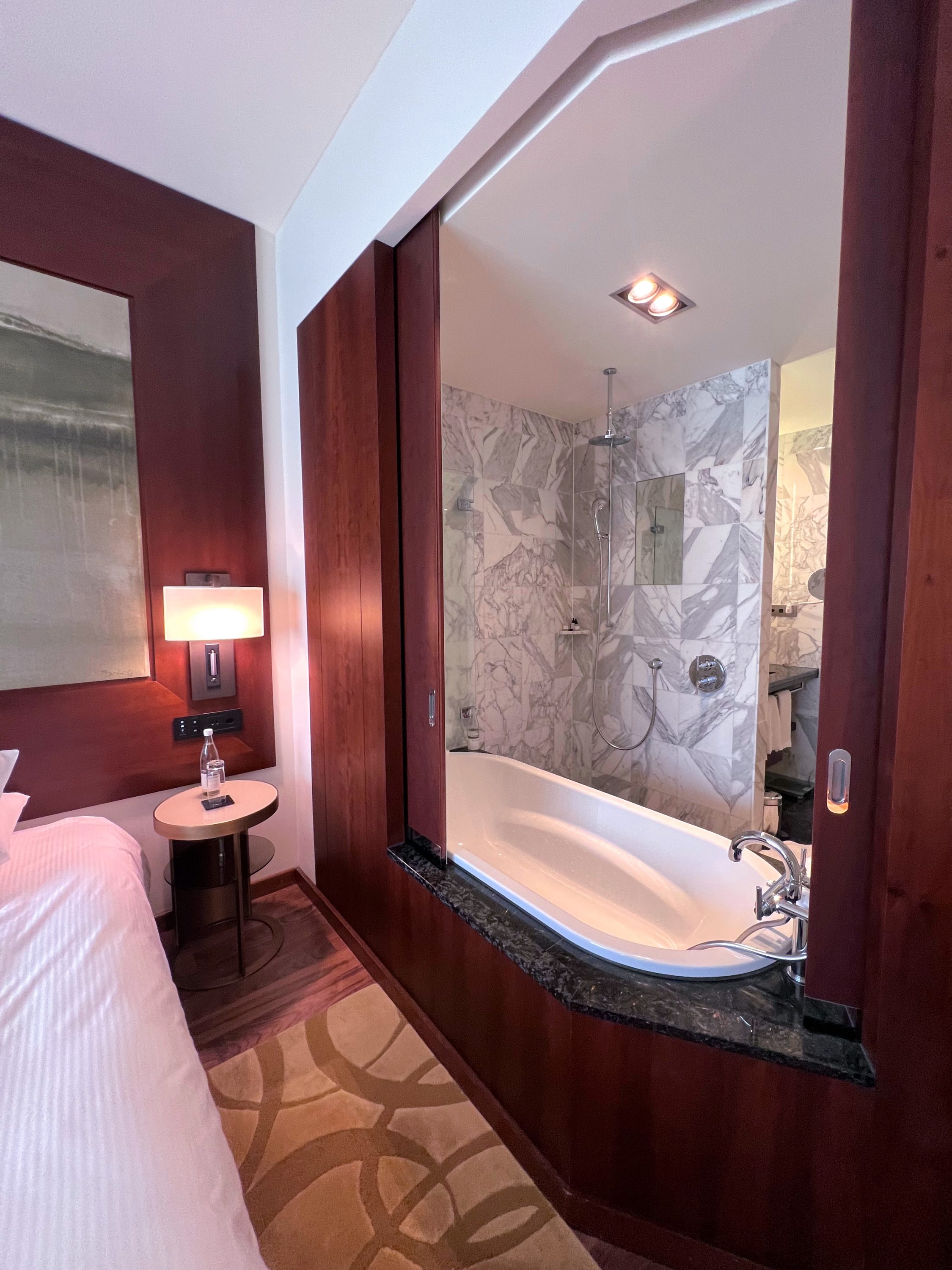 Park Hyatt Zurich King room open to bathroom