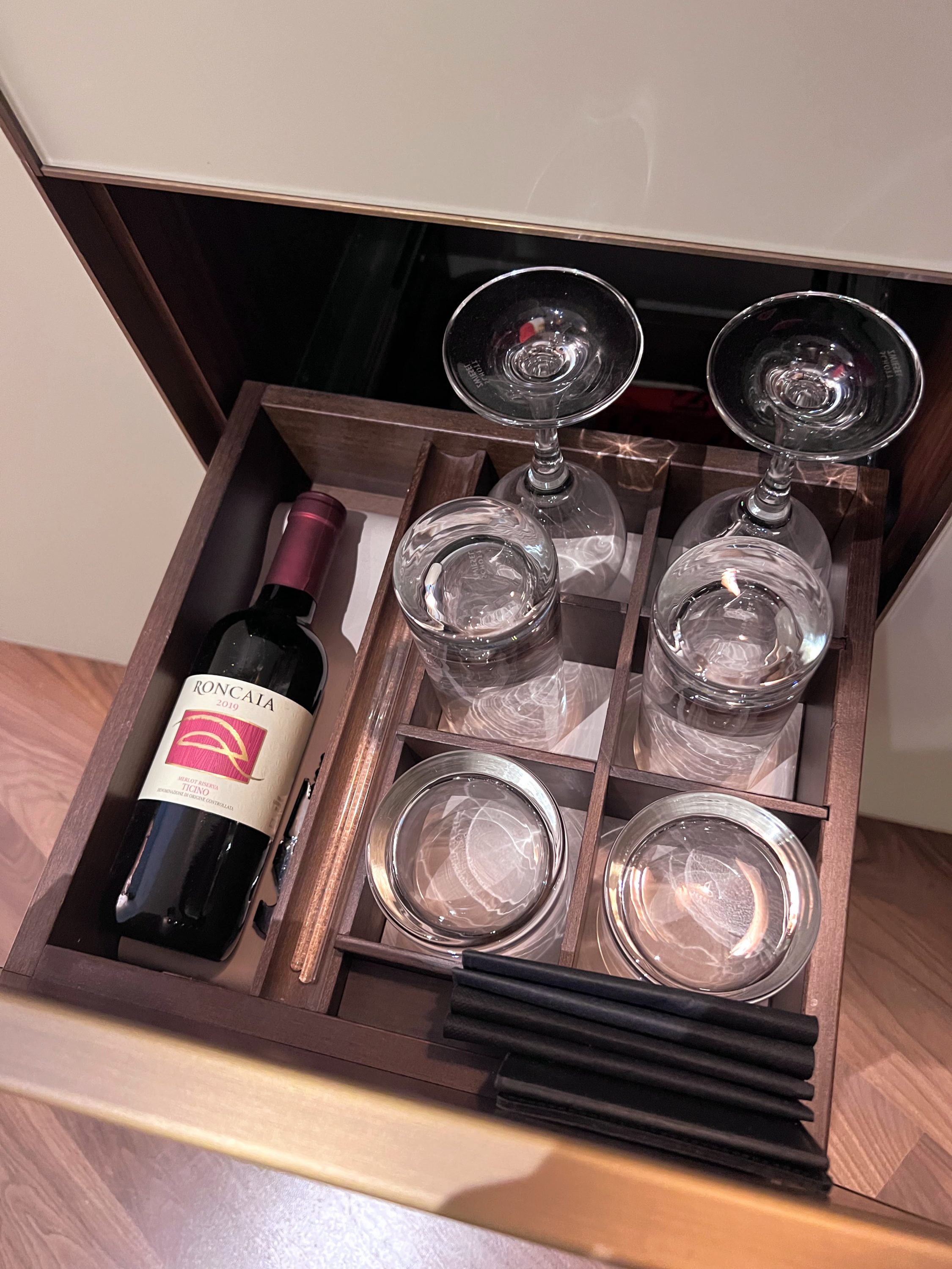 Park Hyatt Zurich in room wine and glasses