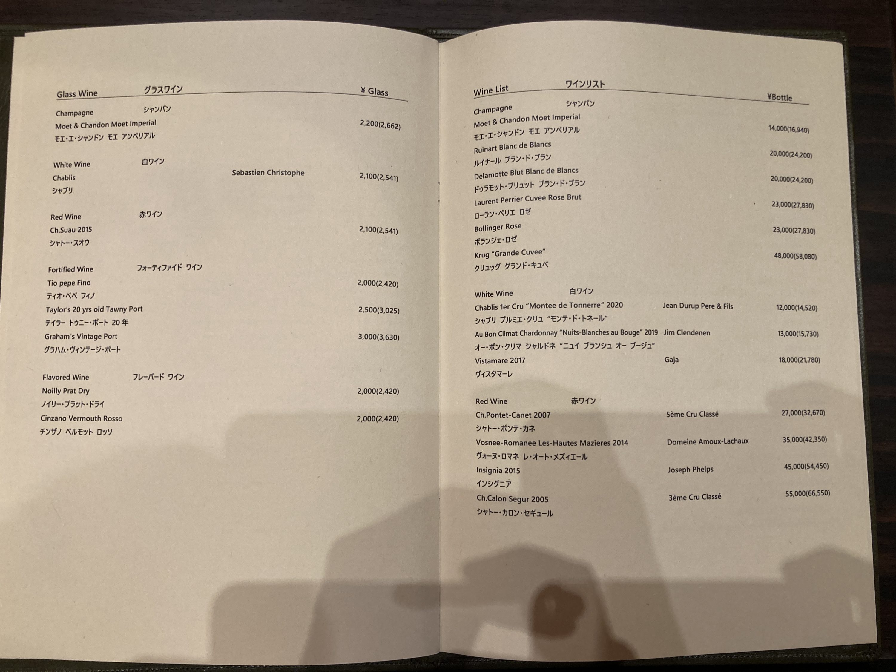 Hyatt Regency Tokyo bar Eau de Vie menu