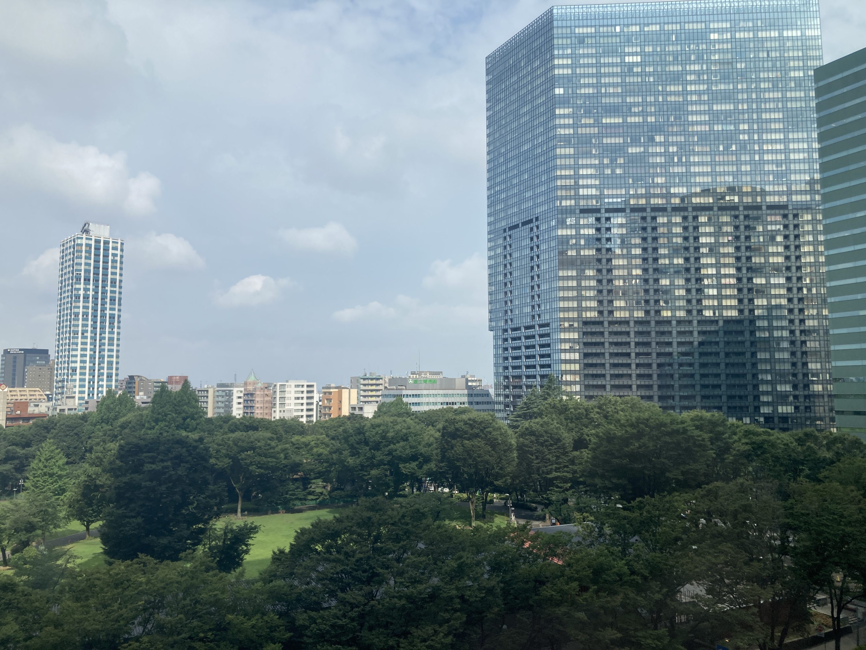 Hyatt Regency Tokyo bedroom view to park and buildings