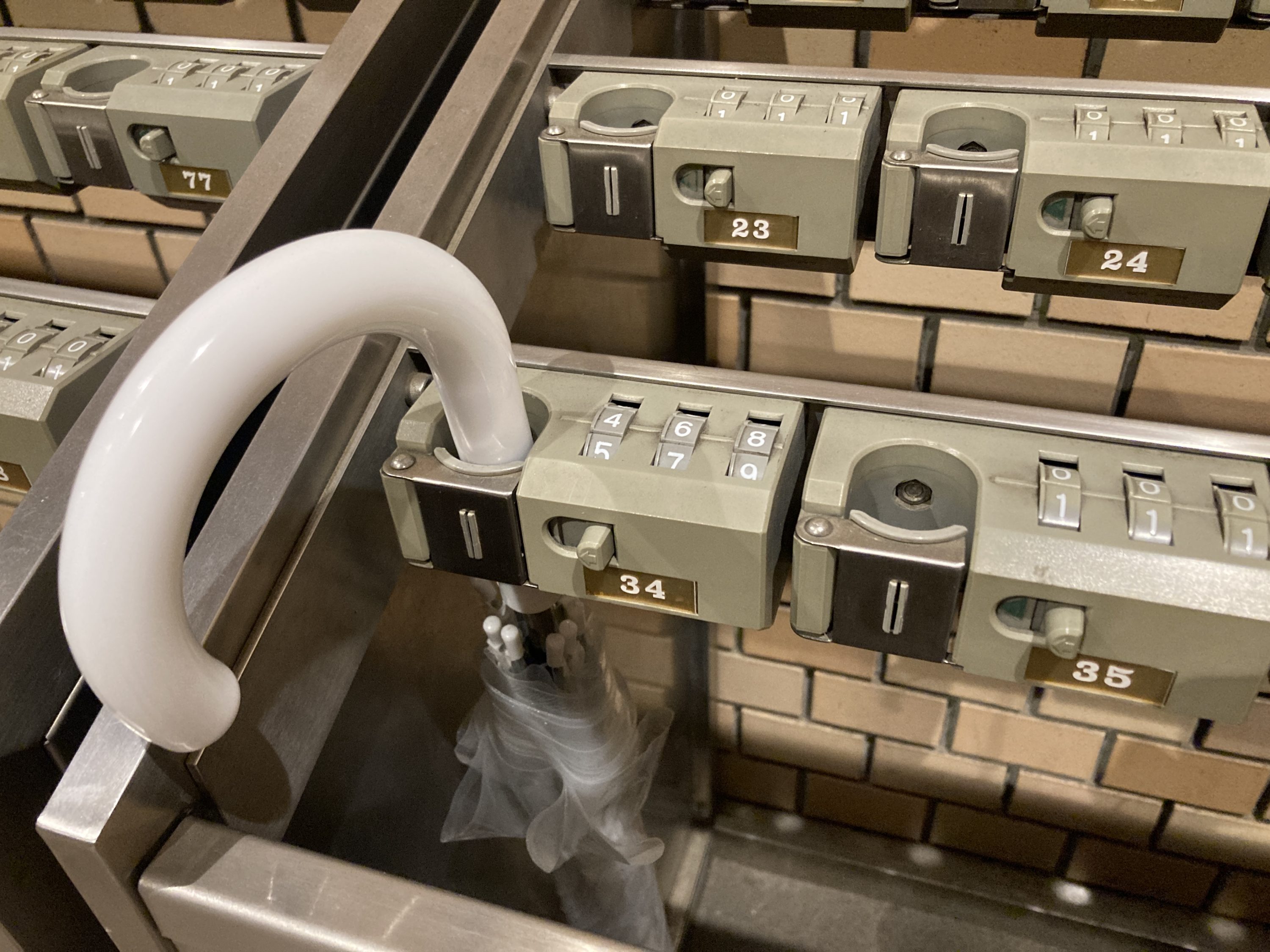Hyatt Regency Tokyo umbrella lockers close up