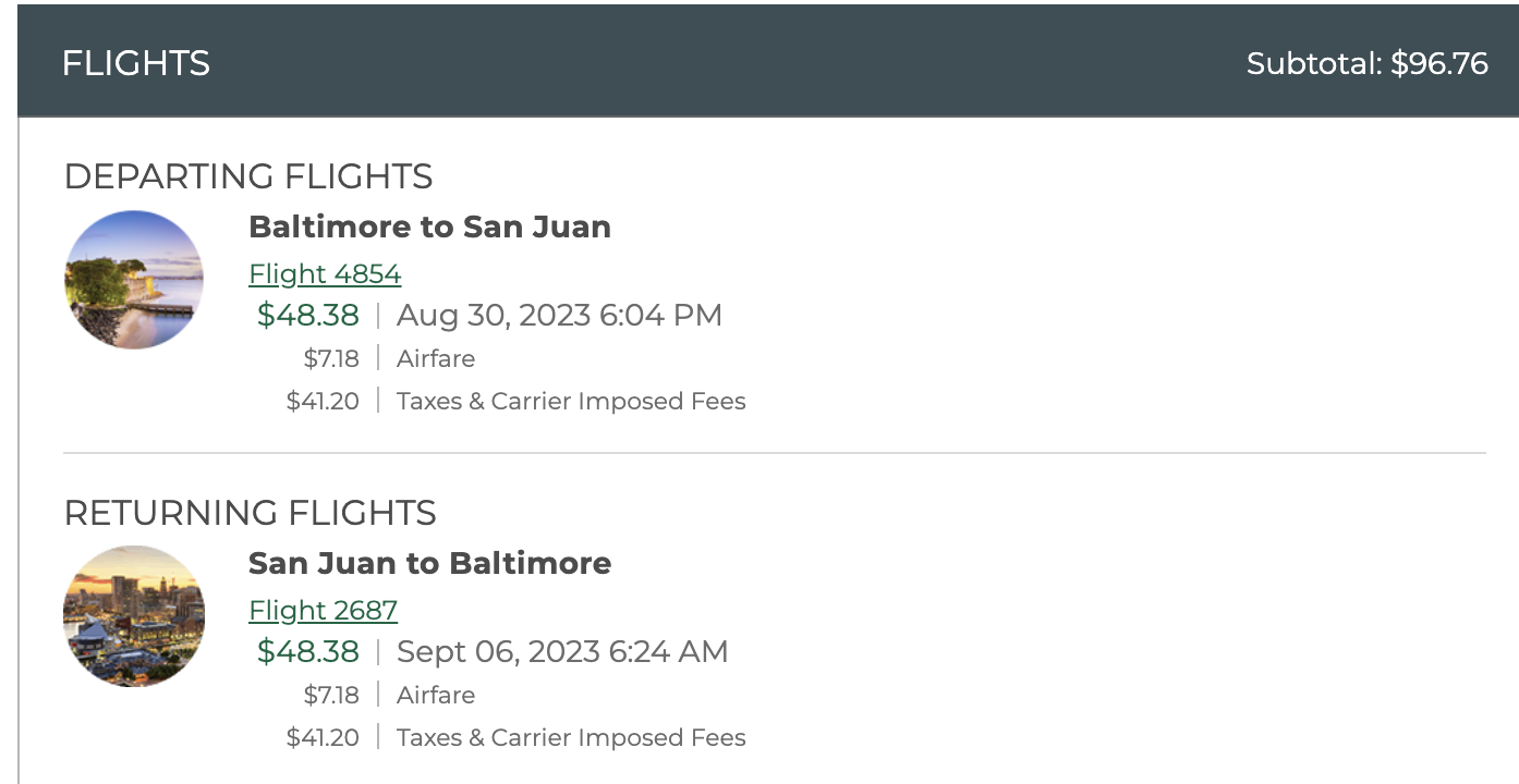 Baltimore to San Juan Baltimore to San Juan