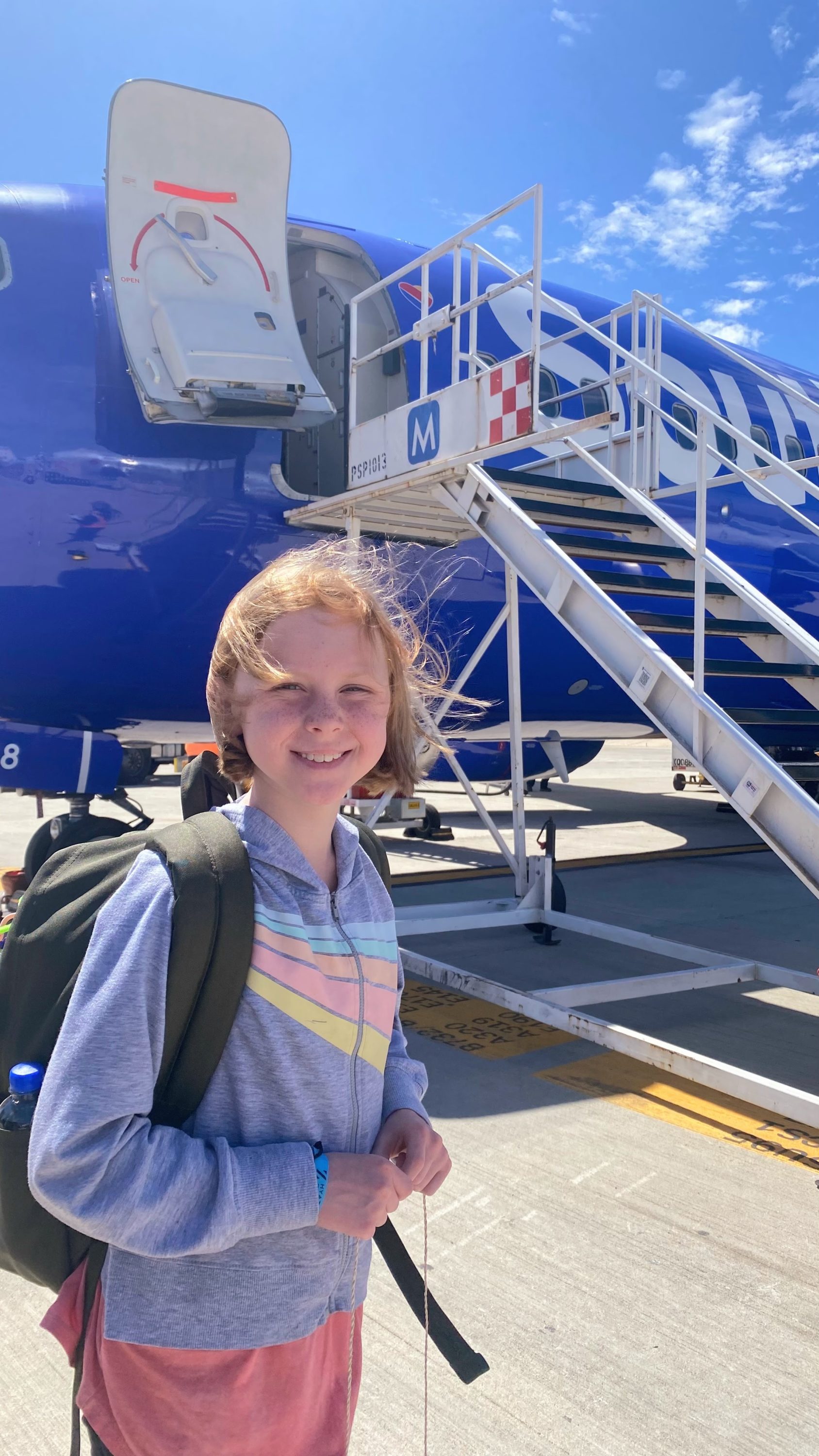 Ellie flying Southwest Airlines