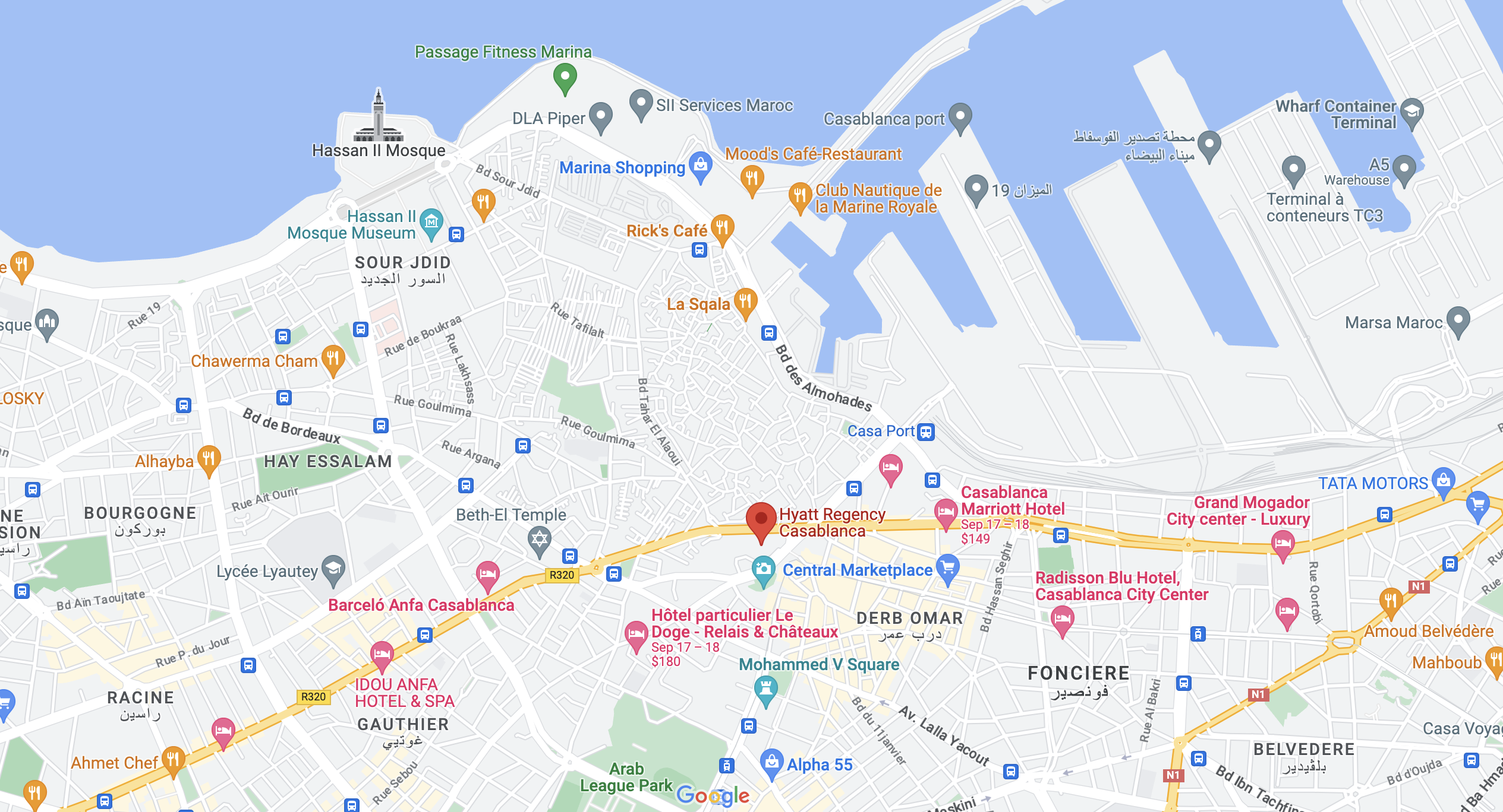 Google Maps location of Hyatt Regency Casablanca Google Maps location of Hyatt Regency Casablanca