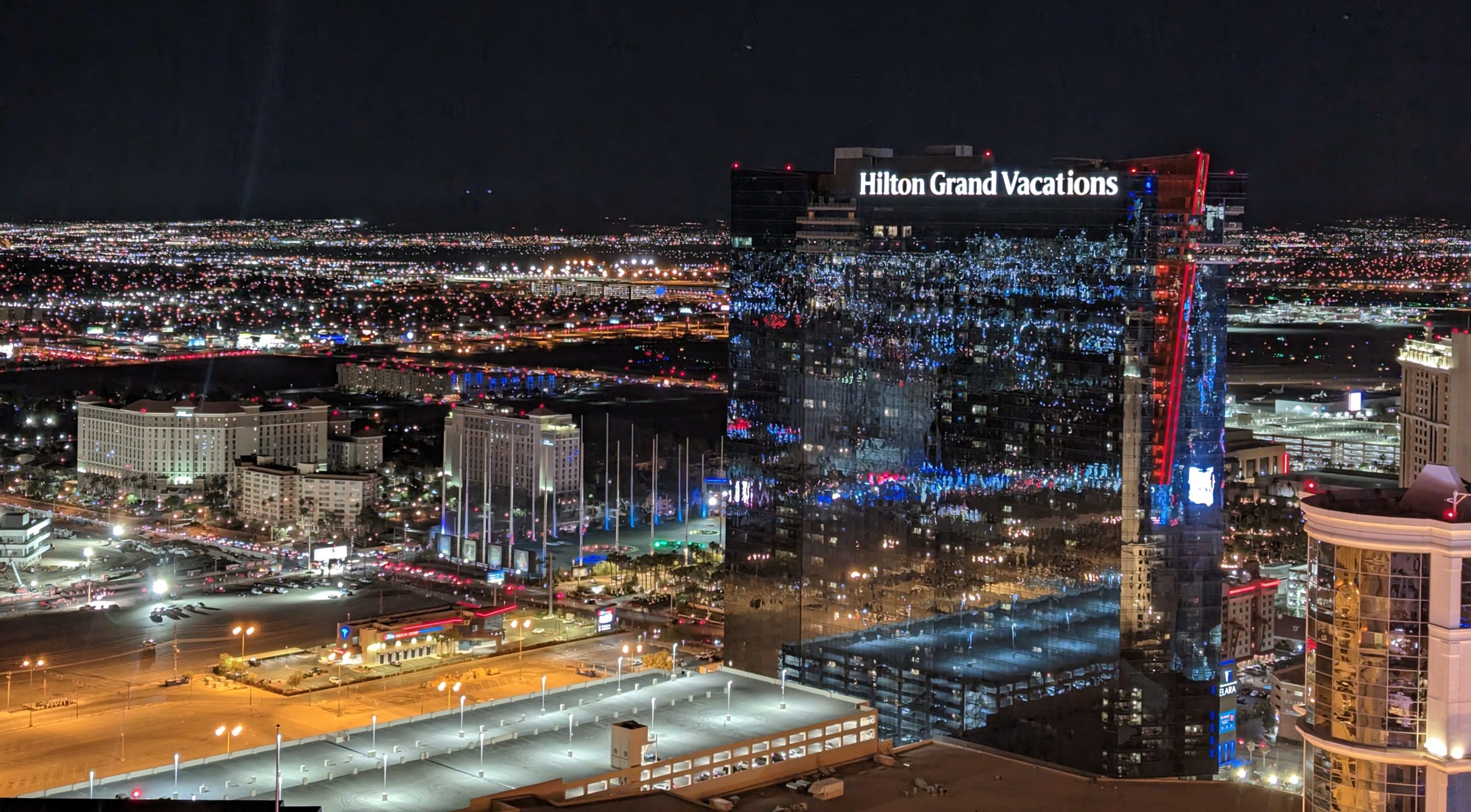 Hilton Grand Vacations Elara Las Vegas view from Paris hotel and casino Eiffel Tower