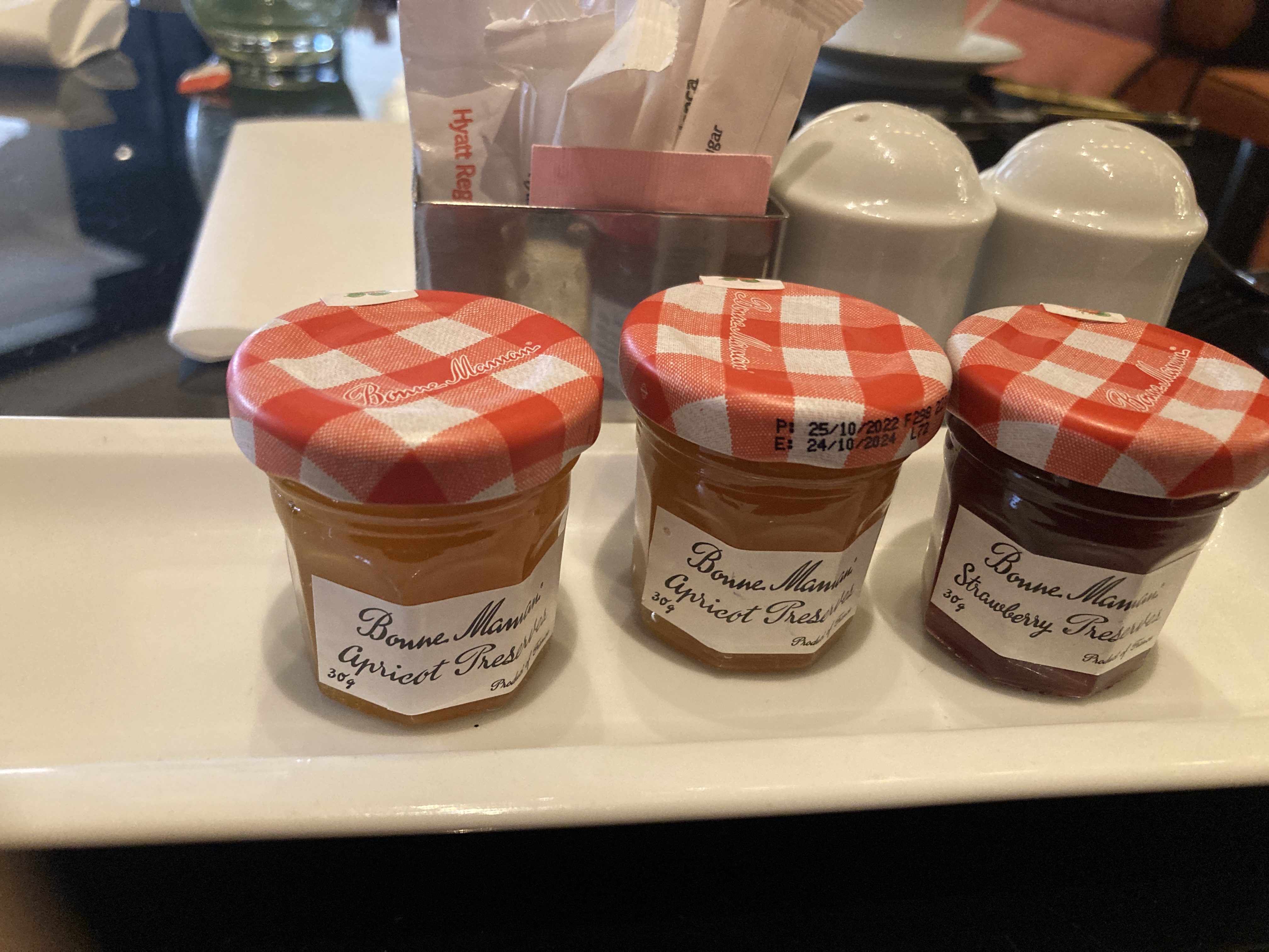 Hyatt Regency Casablanca breakfast jams sugar on table Hyatt Regency Casablanca breakfast jams sugar on table