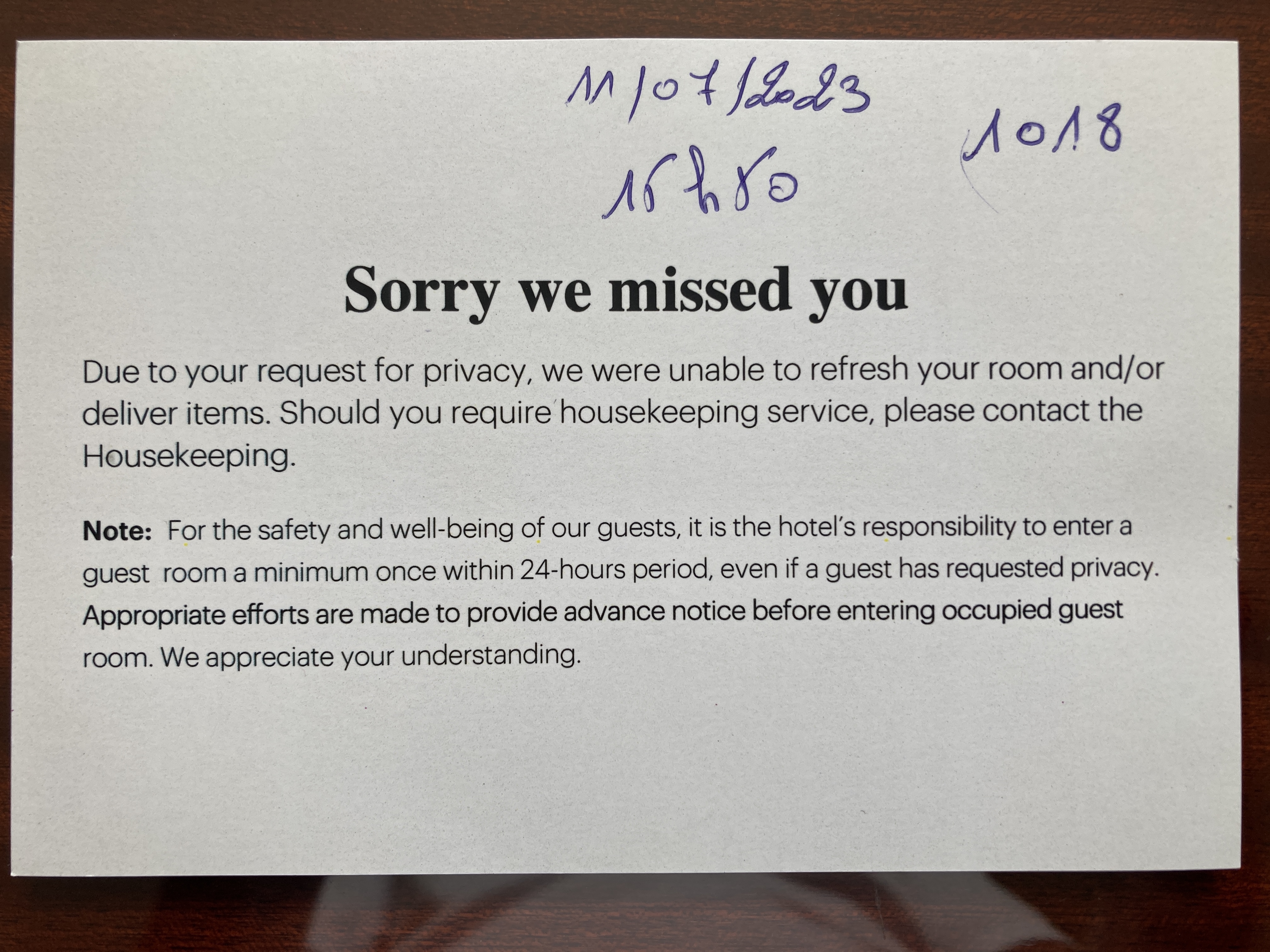 Hyatt Regency Casablanca housekeeping note Hyatt Regency Casablanca housekeeping note