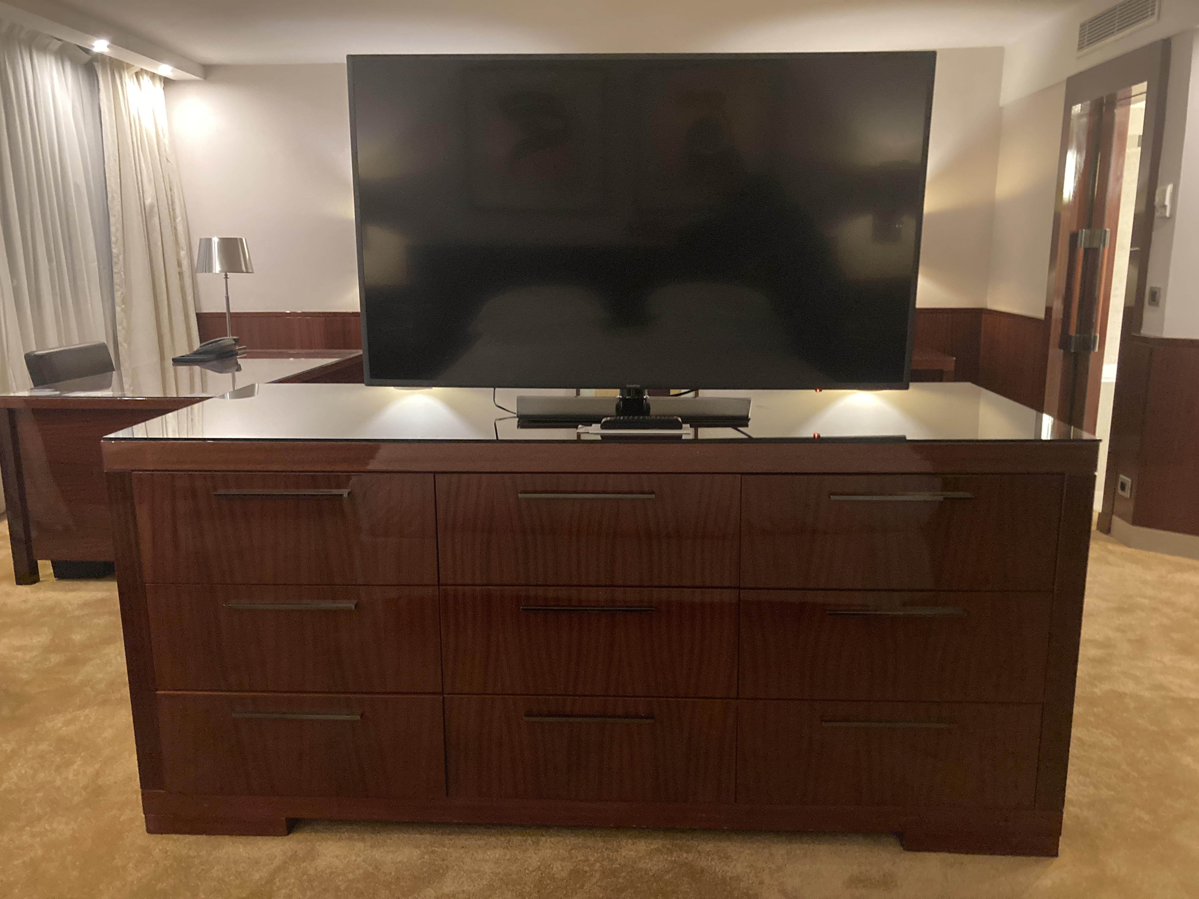 Hyatt Regency Casablanca junior suite bedroom dresser TV Hyatt Regency Casablanca junior suite bedroom dresser TV