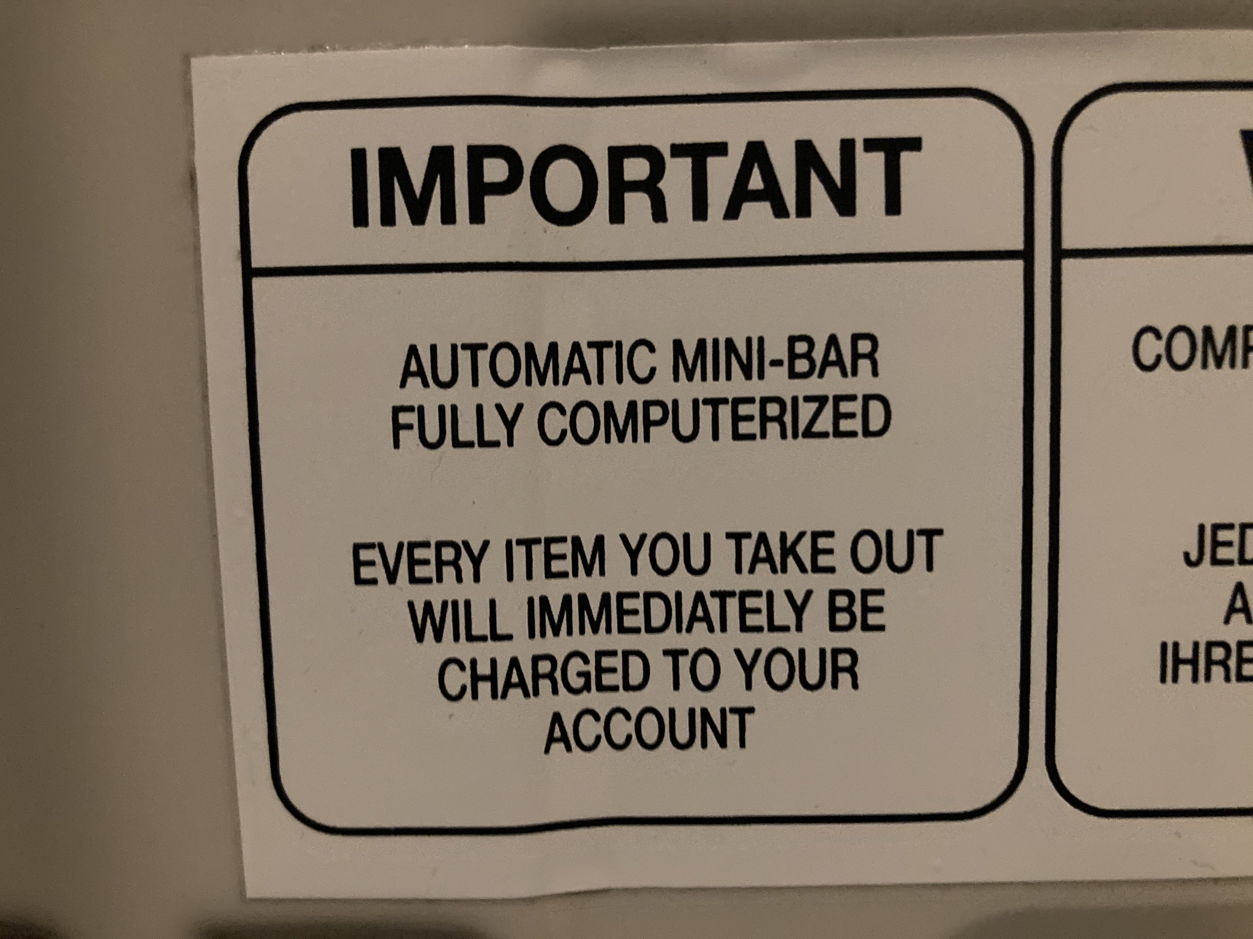 Hyatt Regency Casablanca junior suite minibar warning Hyatt Regency Casablanca junior suite minibar warning