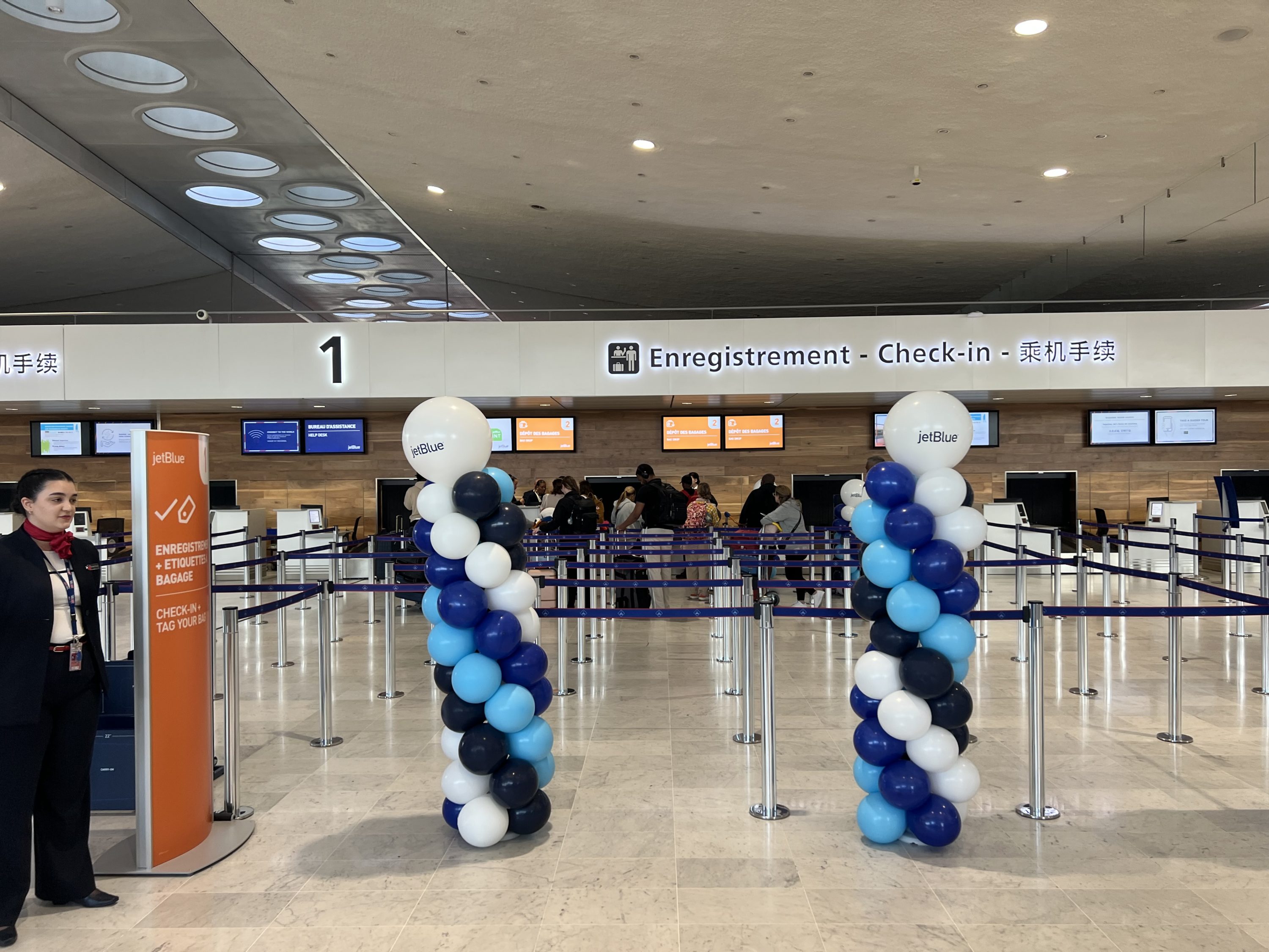 JetBlue Mint Studio Paris CDG check in desks