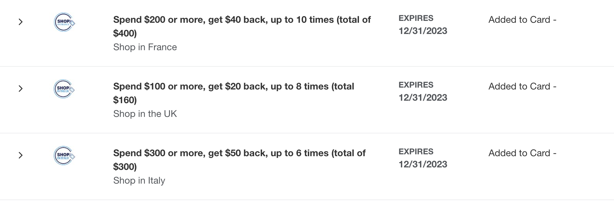 New Amex Offers for shopping in Europe