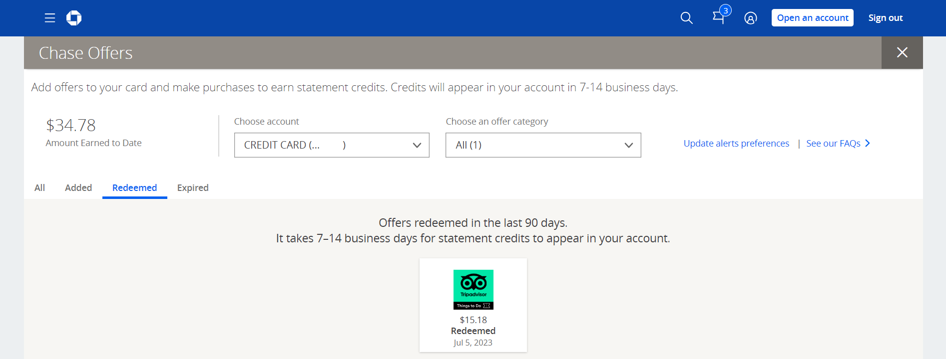 Redeemed Tripadvisor Chase Offer