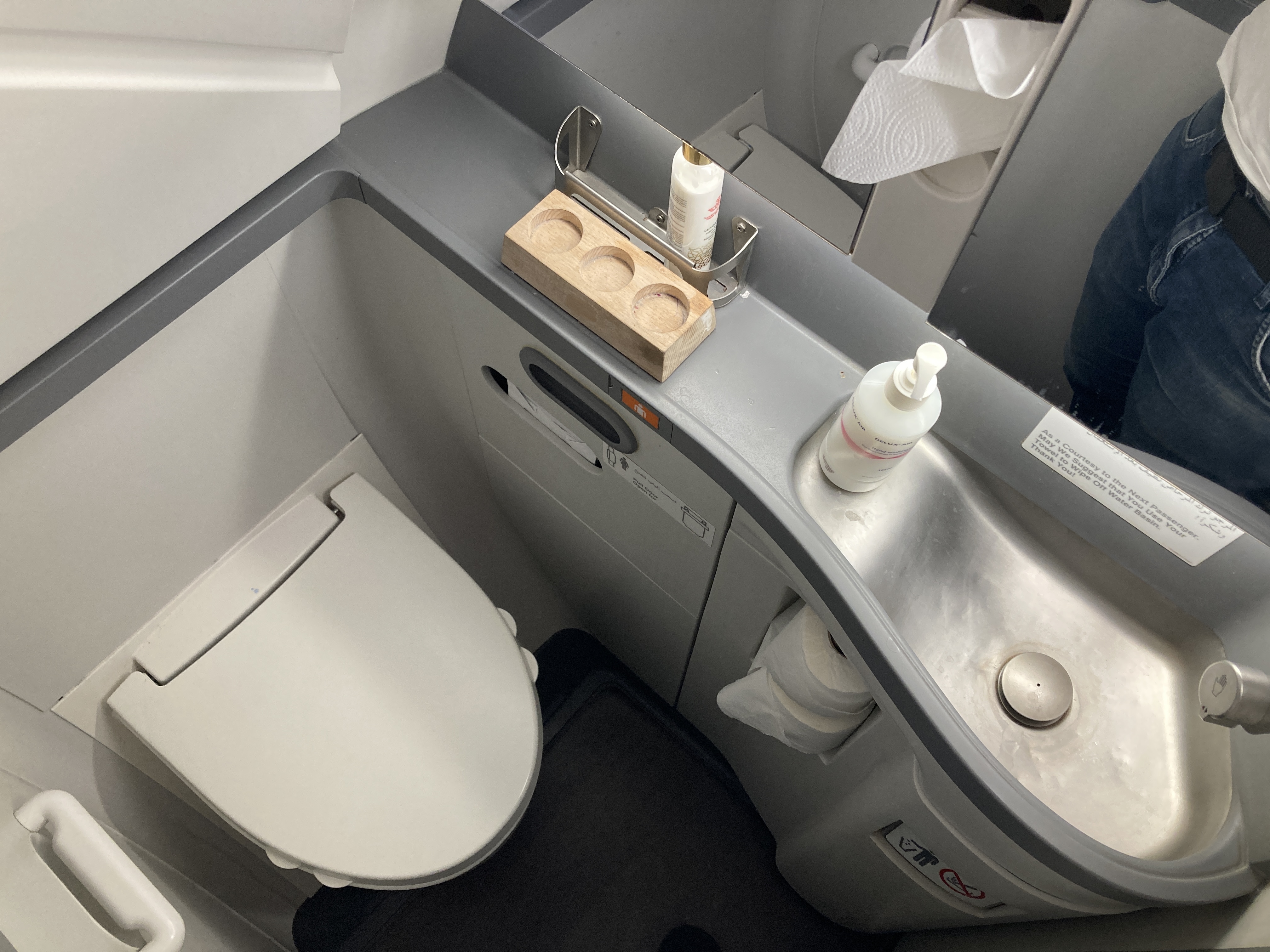 Royal Air Maroc Boeing 737 MAX 8 business class LHR CMN bathroom Royal Air Maroc Boeing 737 MAX 8 business class LHR CMN bathroom