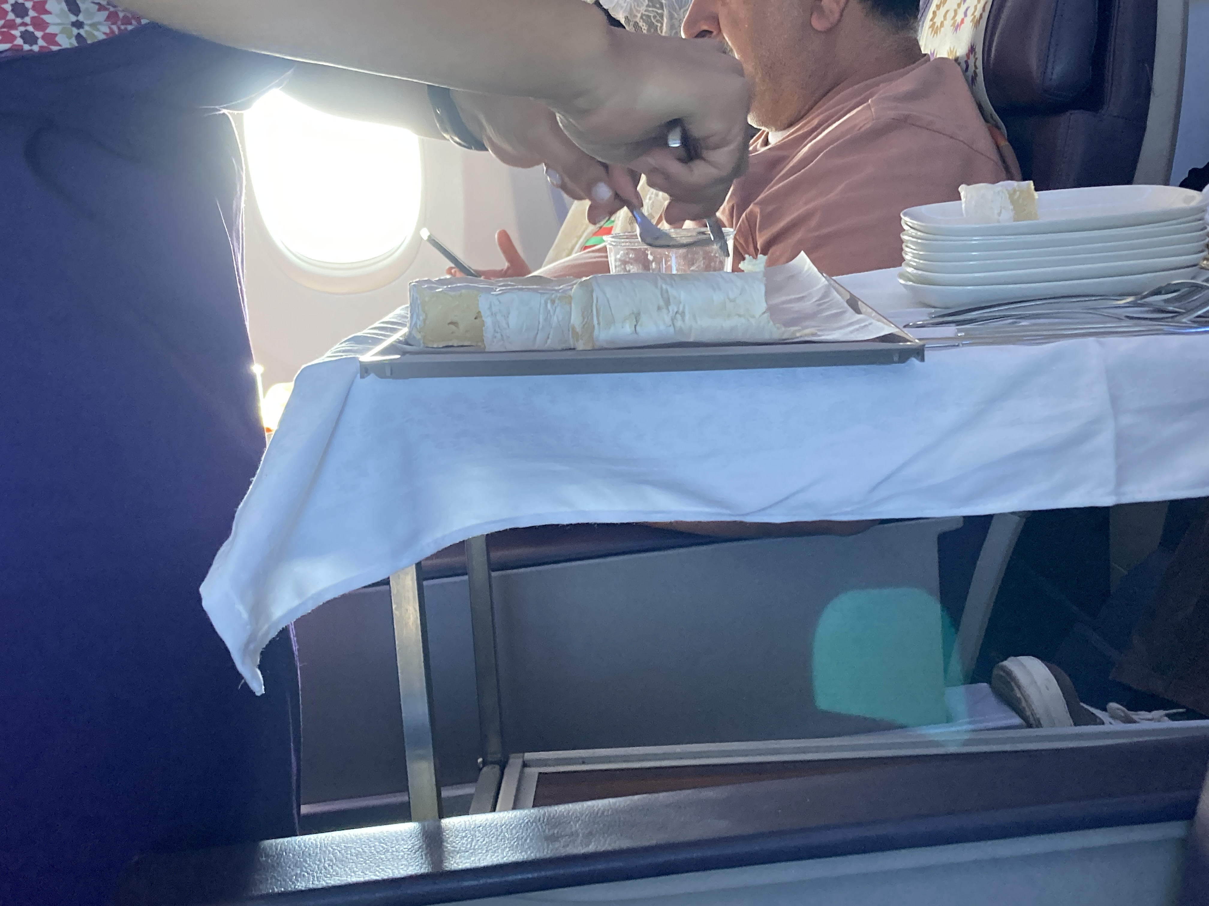 Royal Air Maroc Boeing 737 MAX 8 business class LHR CMN cheese cart Royal Air Maroc Boeing 737 MAX 8 business class LHR CMN cheese cart
