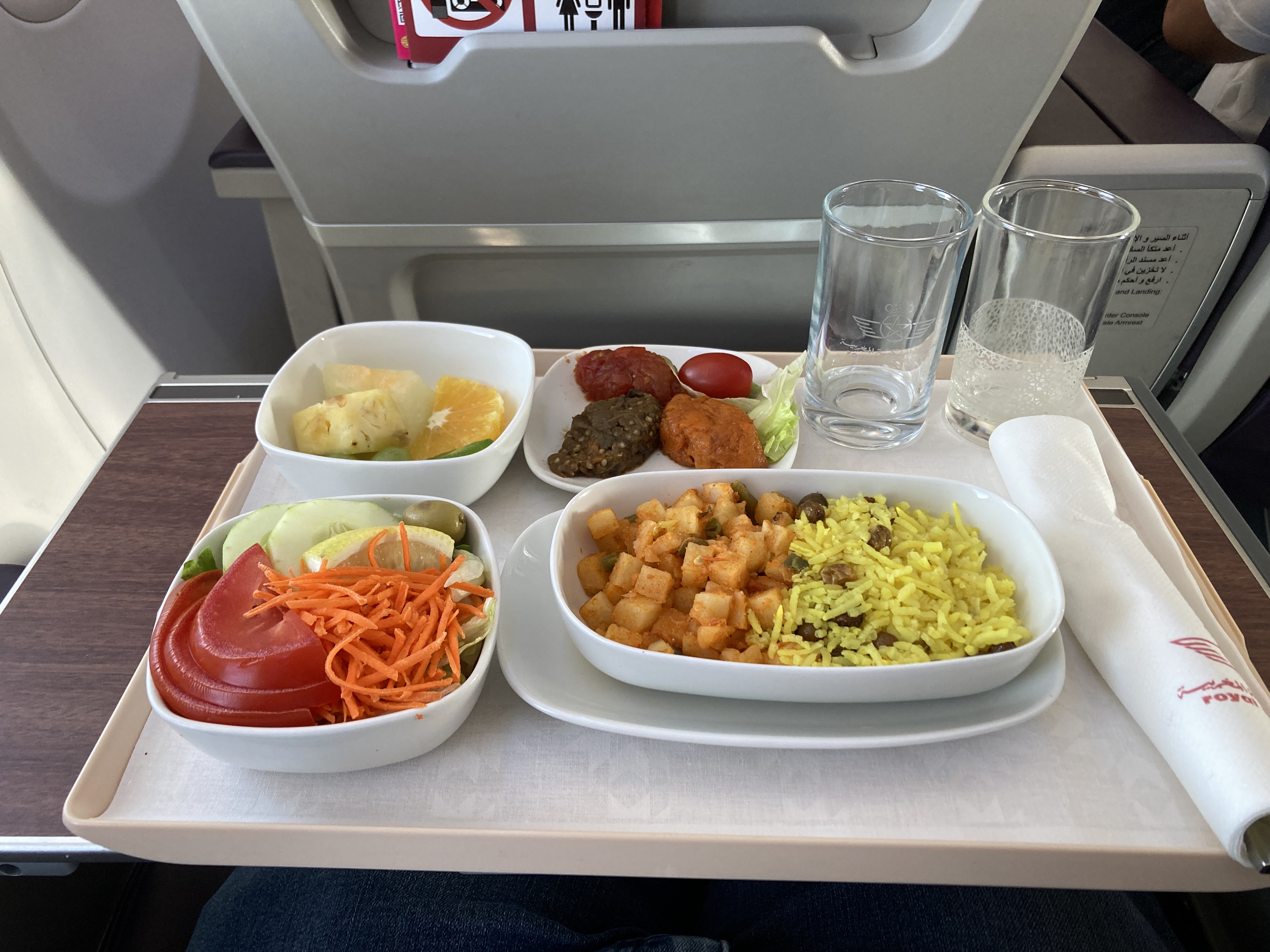 Royal Air Maroc Boeing 737 MAX 8 business class LHR CMN meal service tray Royal Air Maroc Boeing 737 MAX 8 business class LHR CMN meal service tray