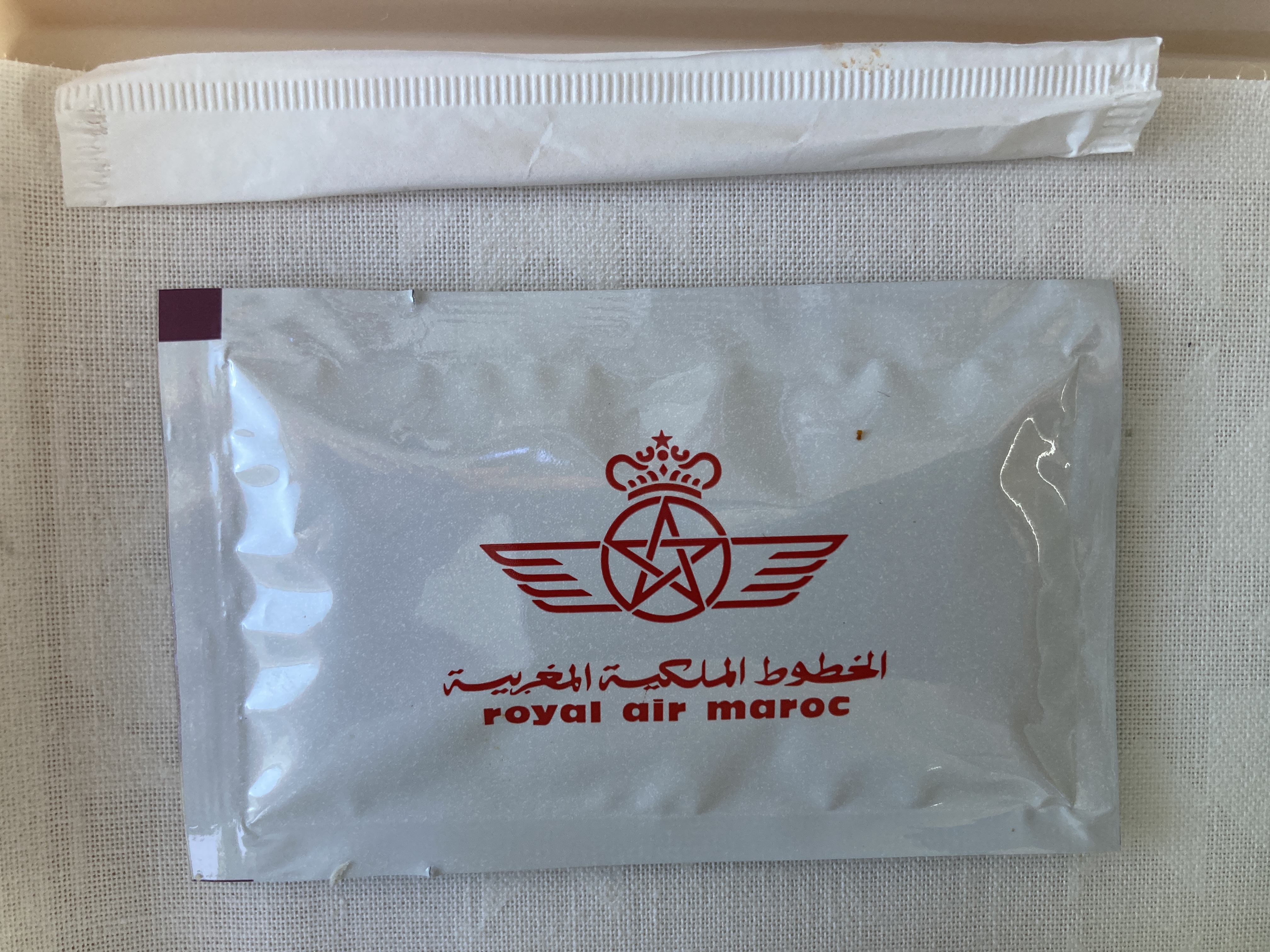 Royal Air Maroc Boeing 737 MAX 8 business class LHR CMN meal service wet wipe toothpick Royal Air Maroc Boeing 737 MAX 8 business class LHR CMN meal service wet wipe toothpick