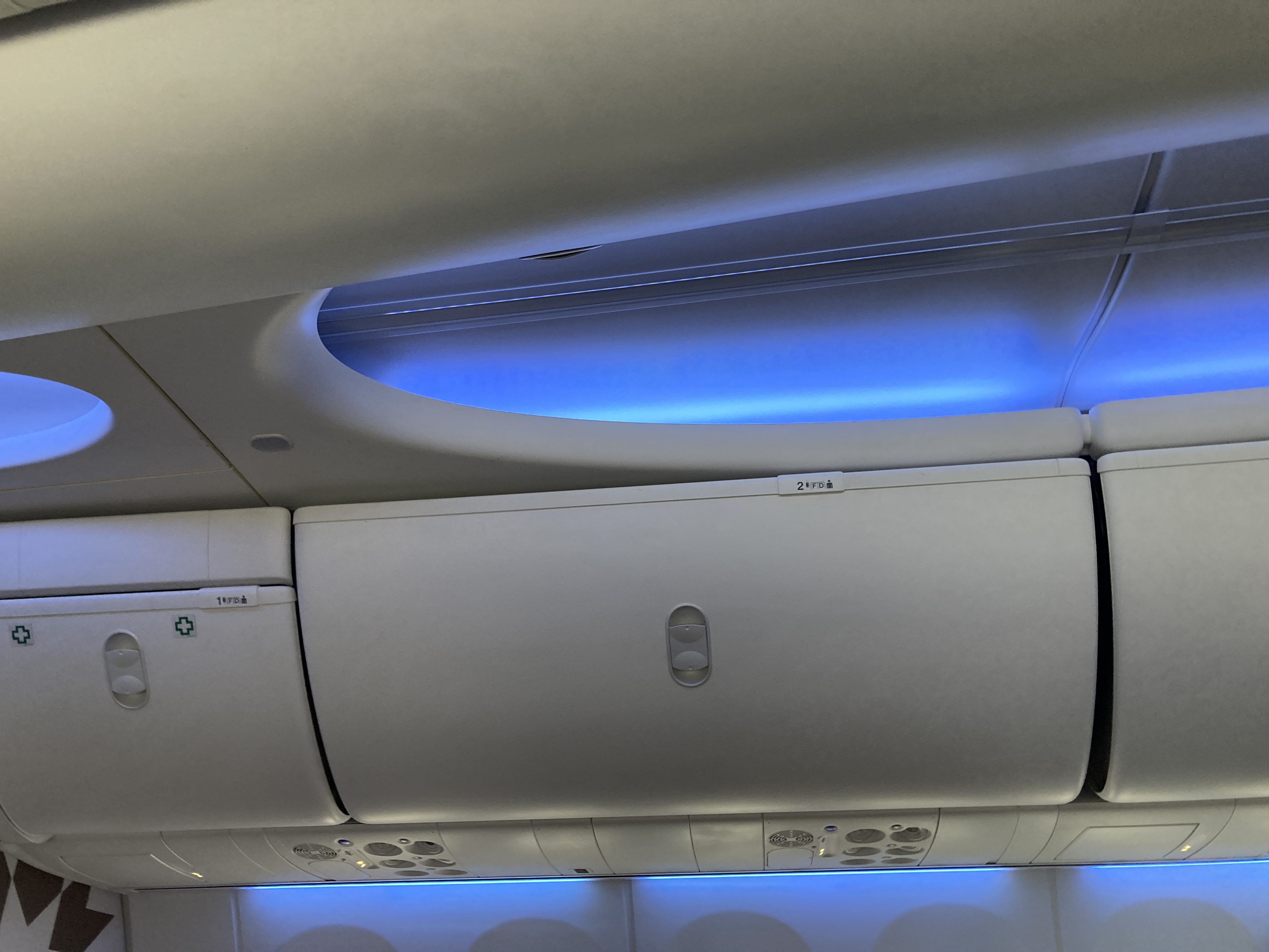 Royal Air Maroc Boeing 737 MAX 8 business class LHR CMN overhead bins Royal Air Maroc Boeing 737 MAX 8 business class LHR CMN overhead bins