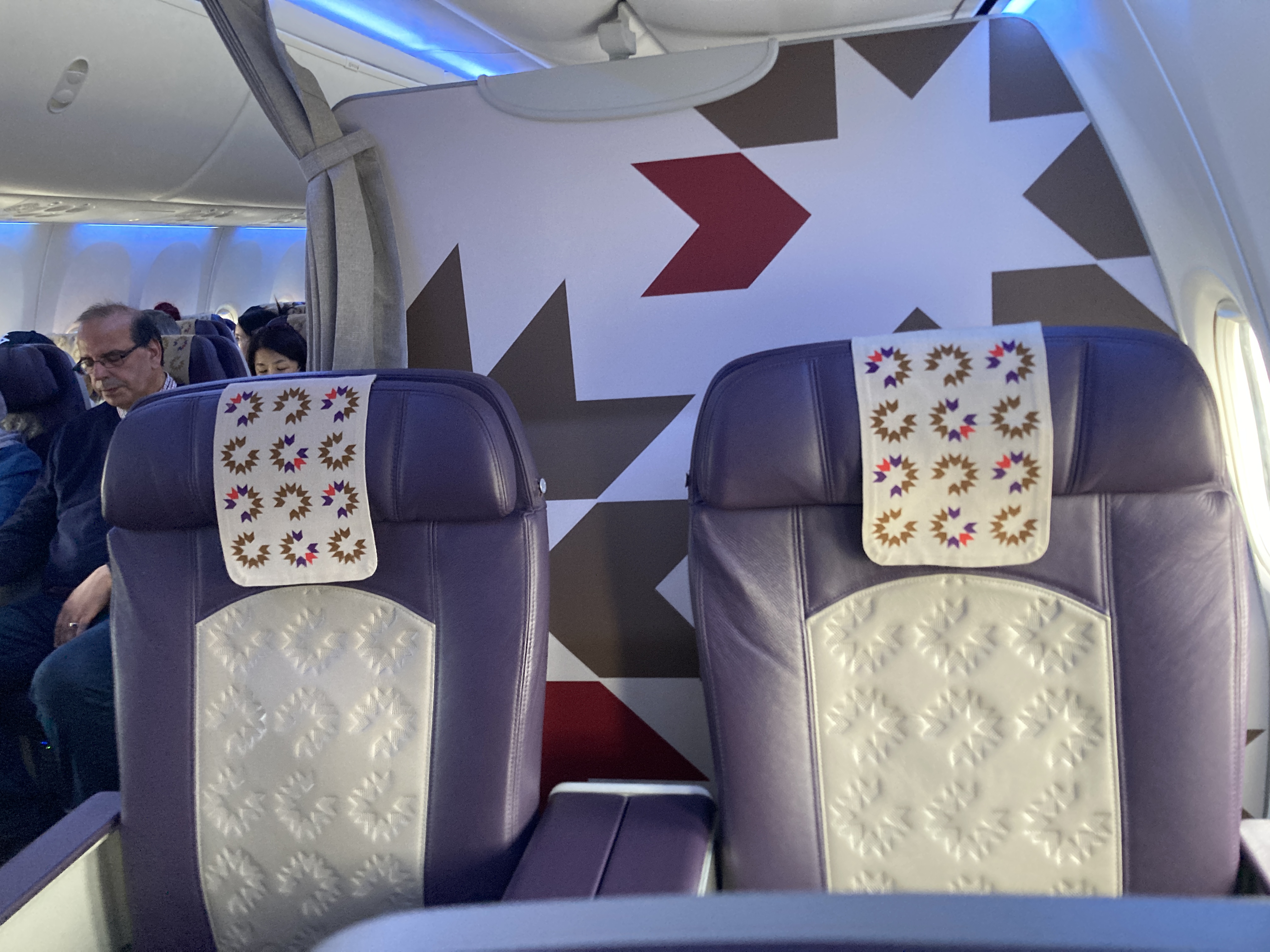 Royal Air Maroc Boeing 737 MAX 8 business class LHR CMN seats and divider wall Royal Air Maroc Boeing 737 MAX 8 business class LHR CMN seats and divider wall