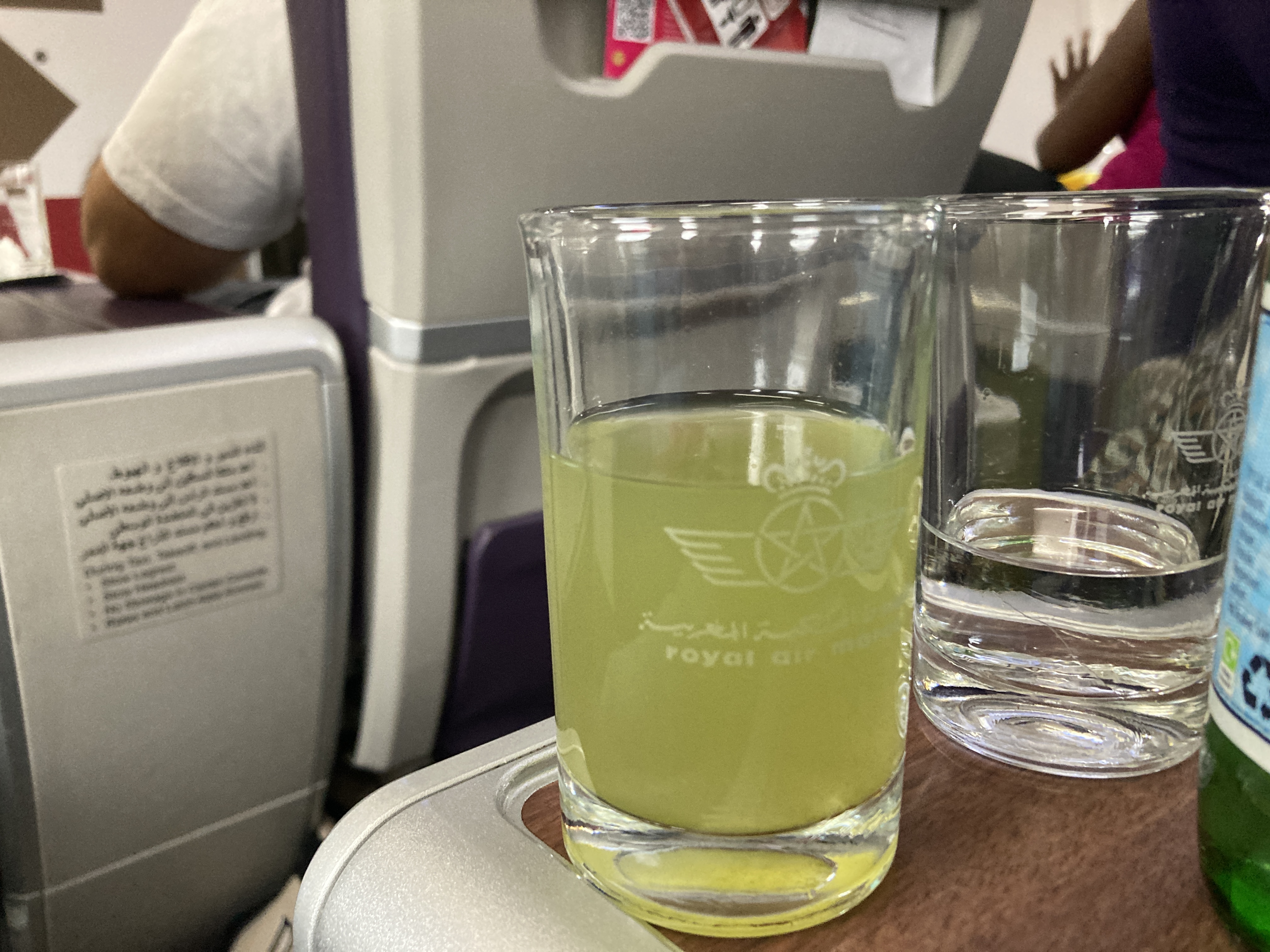 Royal Air Maroc Boeing 737 MAX 8 business class LHR CMN welcome drink Royal Air Maroc Boeing 737 MAX 8 business class LHR CMN welcome drink