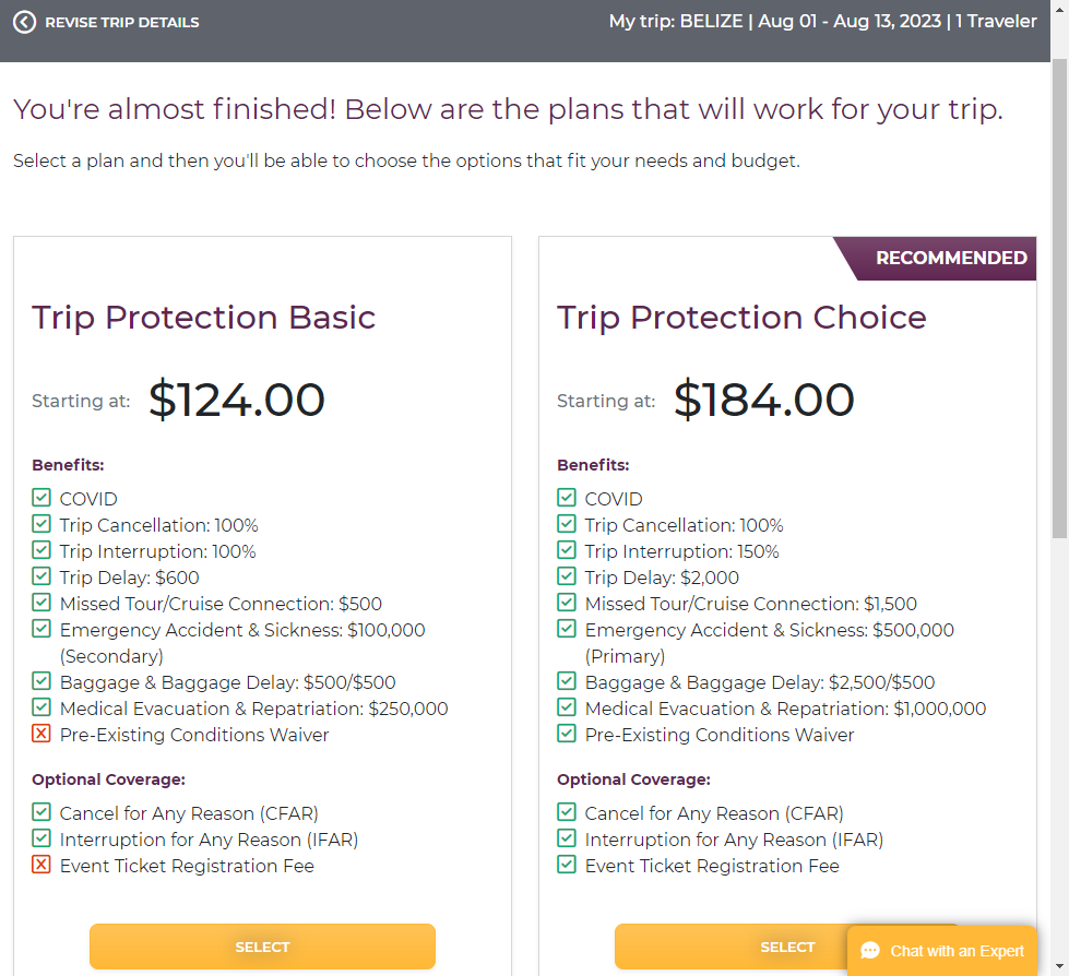 Seven Corners travel insurance options with CFAR add ons Seven Corners travel insurance options with CFAR add ons