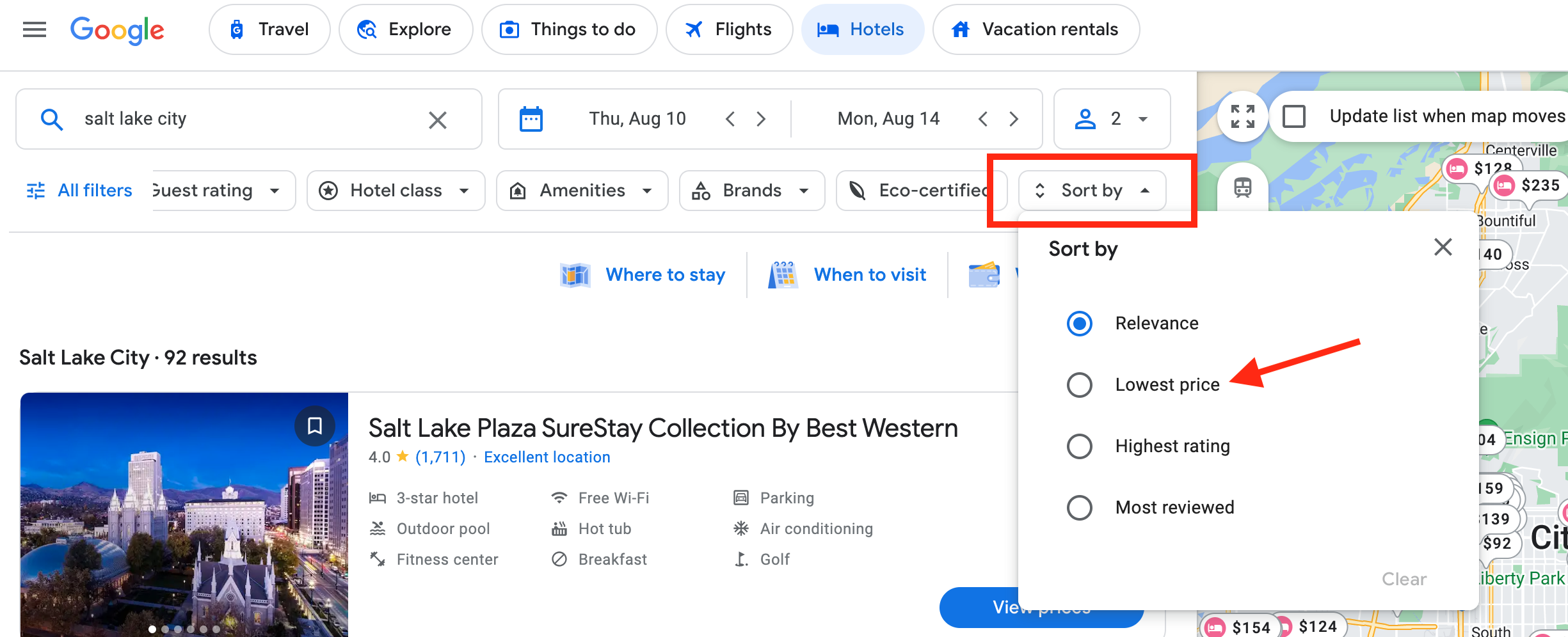 Sort by lowest price on Google Hotels Sort by lowest price on Google Hotels