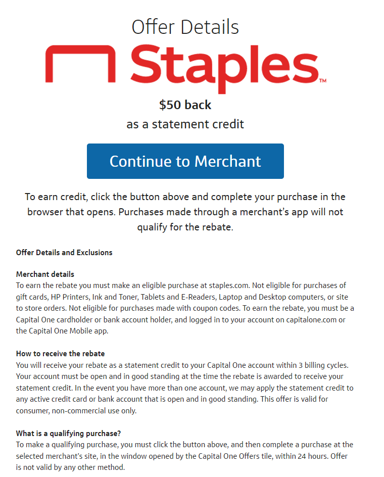 Staples Capital One Offers Staples Capital One Offers