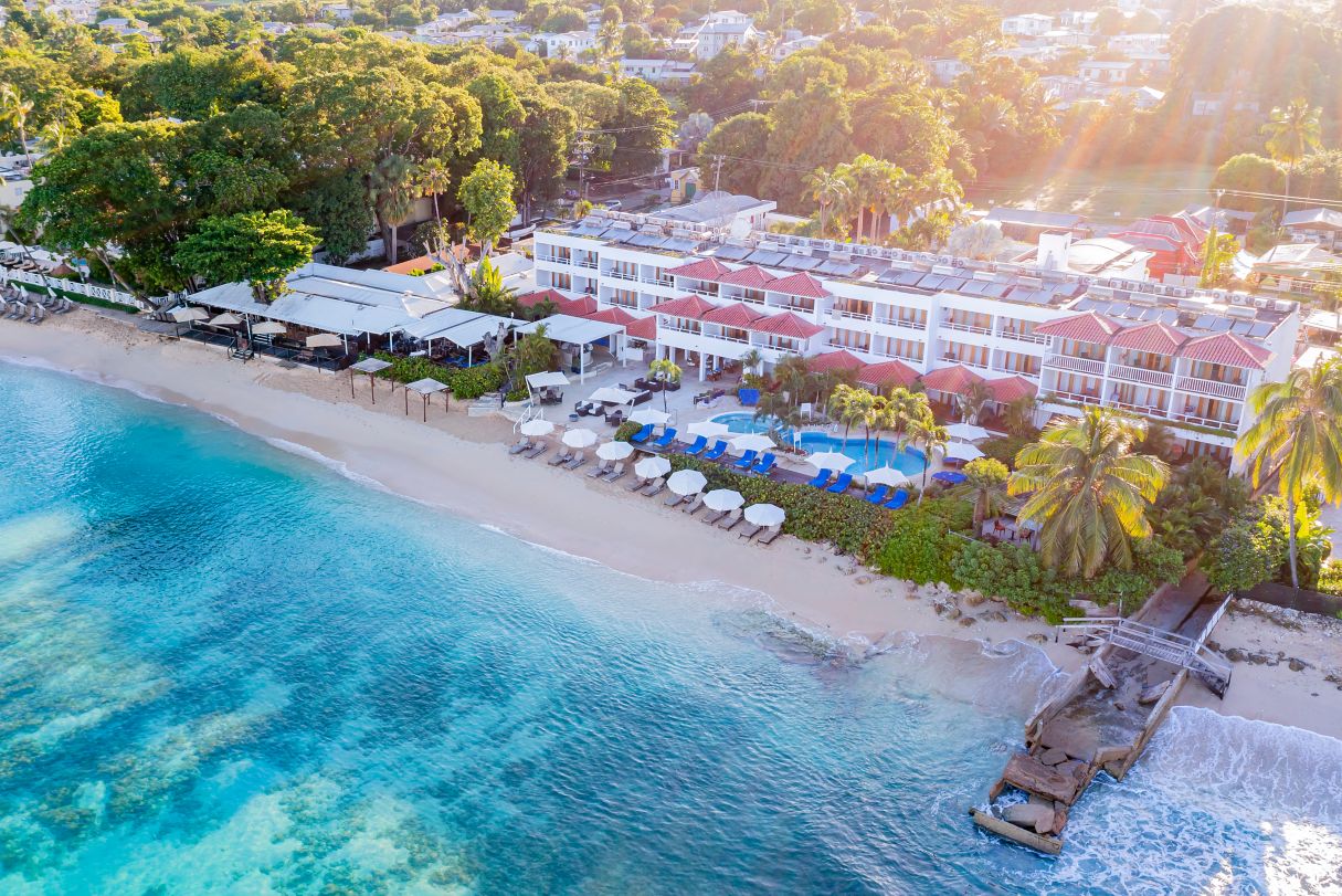 Aerial shot of The House and beach