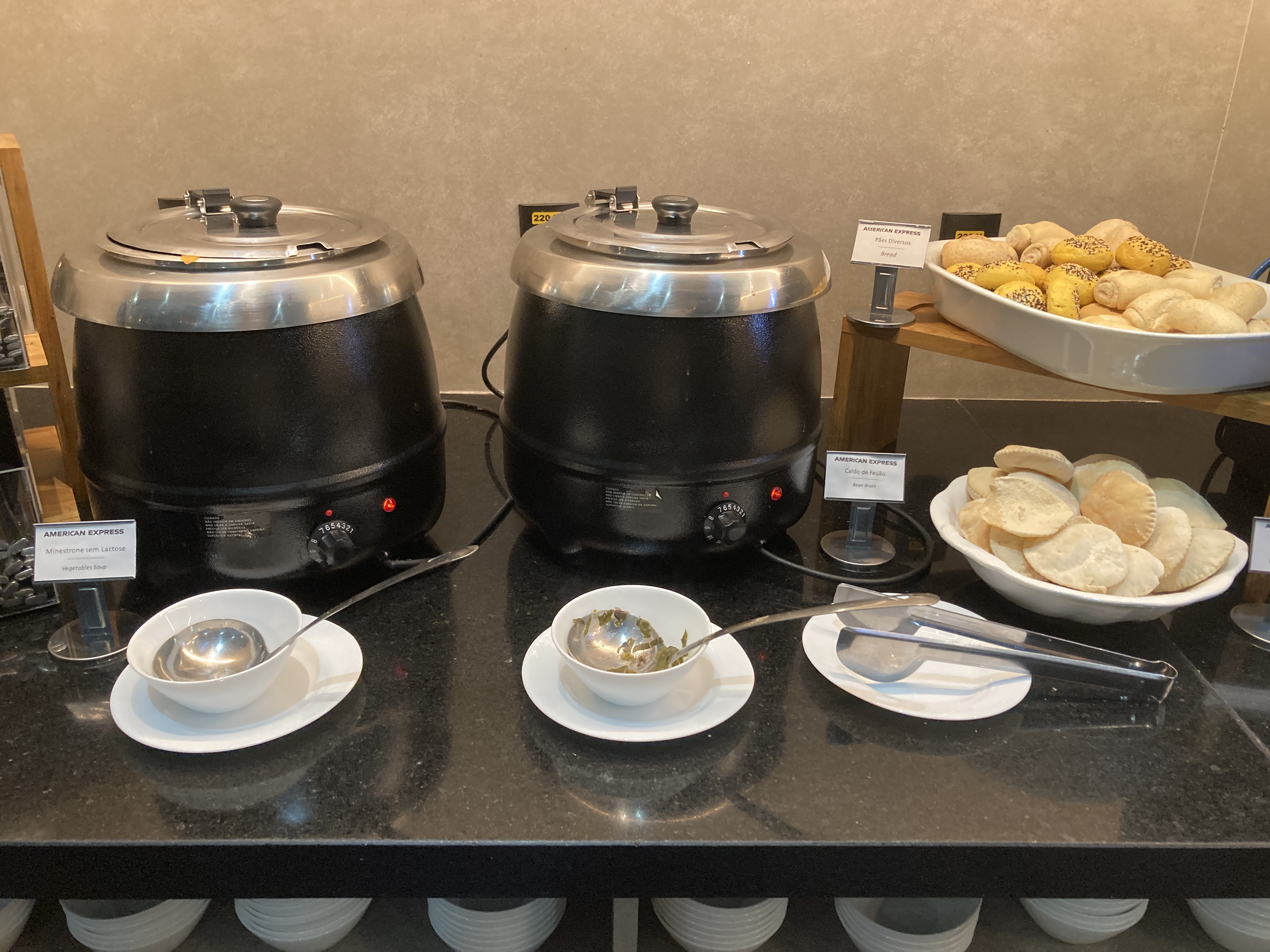 American Express Centurion Lounge Sao Paulo GRU soups on buffet