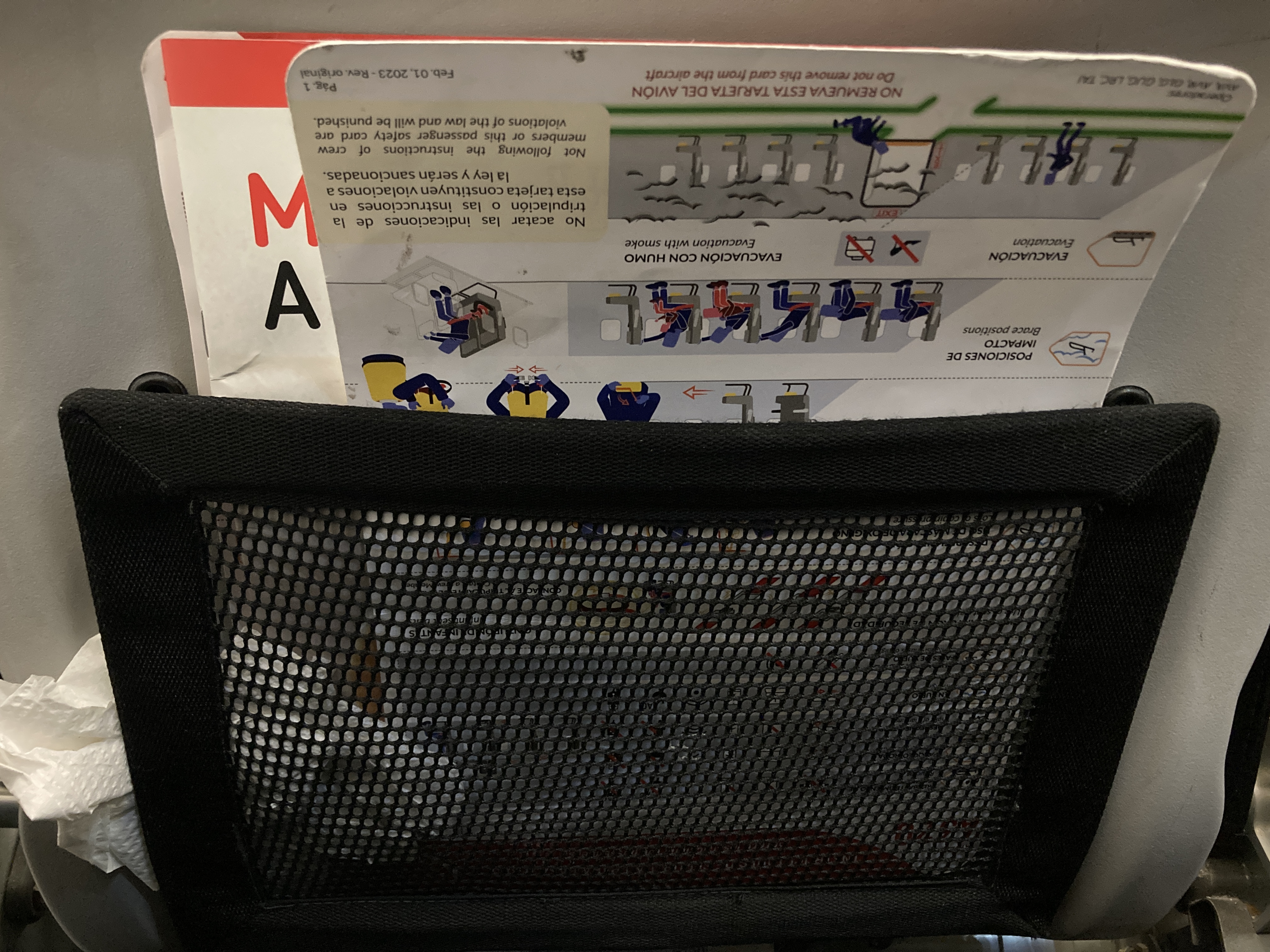 Avianca economy A320 LAX SAL seat pocket with trash