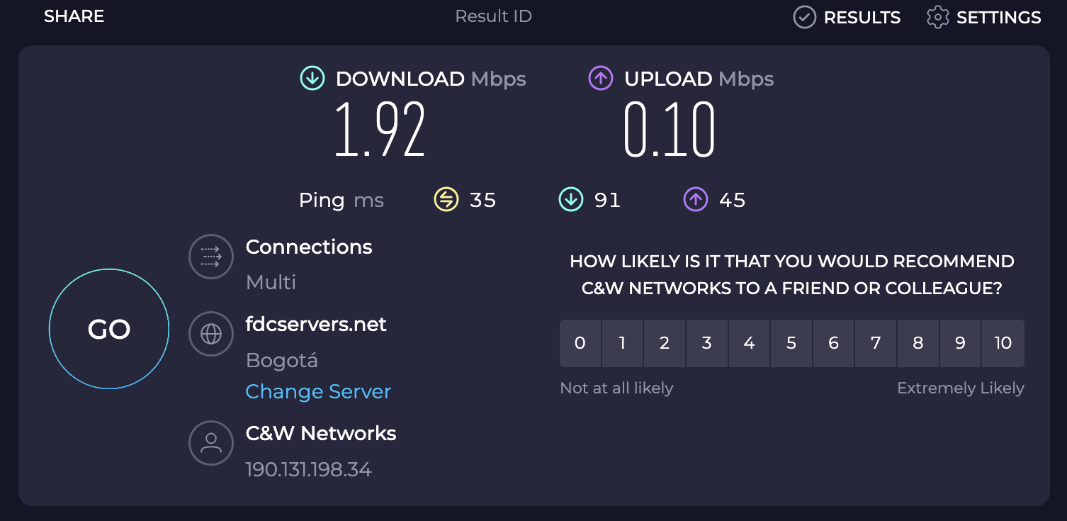 Avianca lounge Bogota BOG speed test