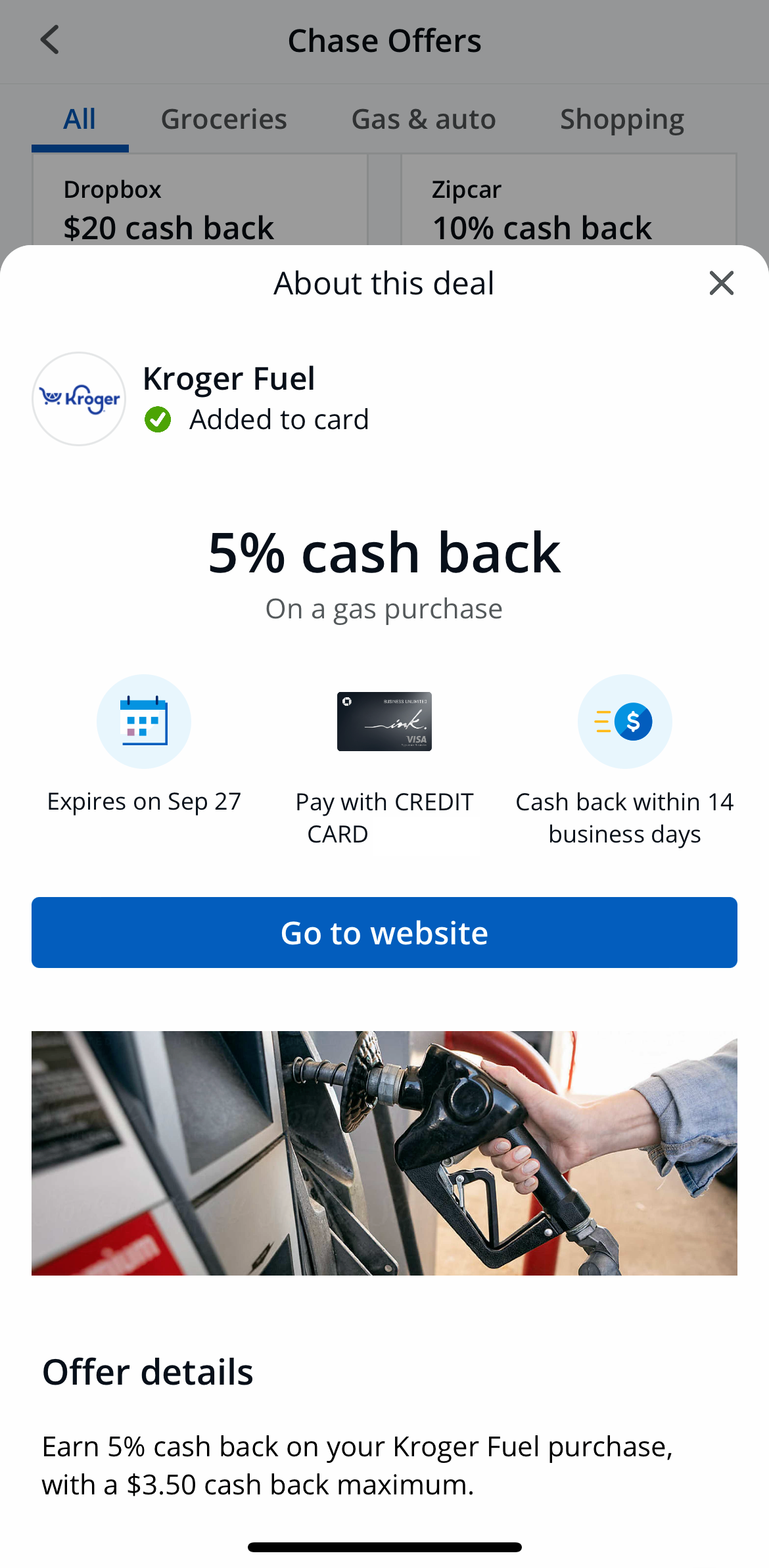 Chase Offer Confirmation on mobile app Chase Offer Confirmation on mobile app