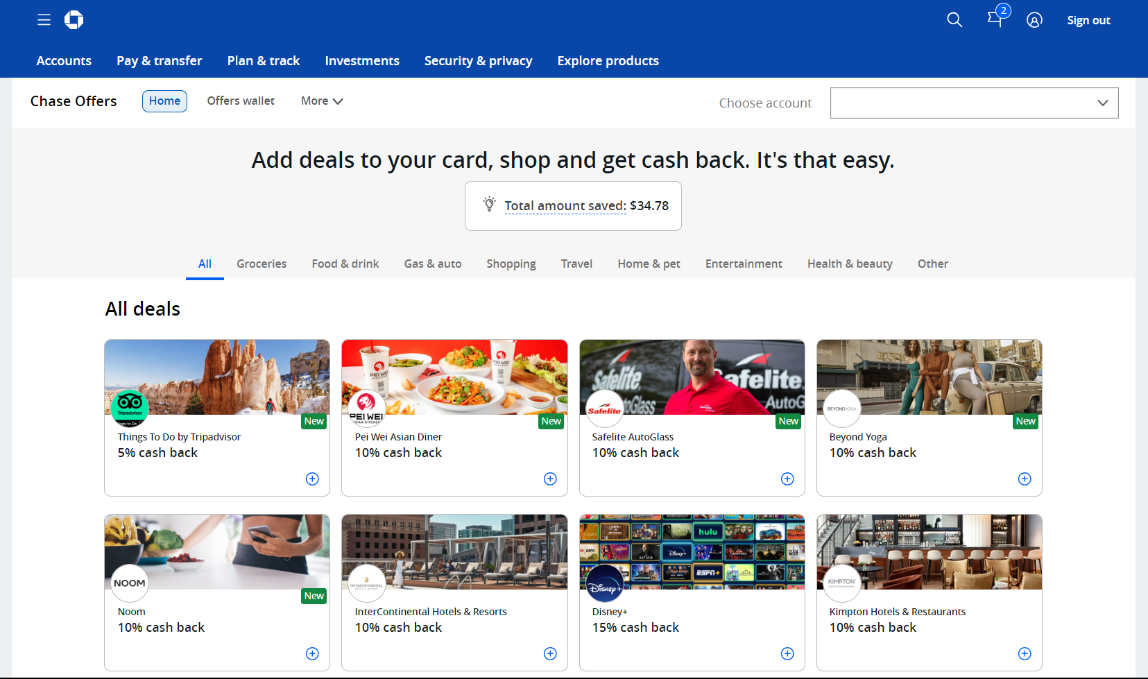 Main Chase Offers page online Chase Offers new screen