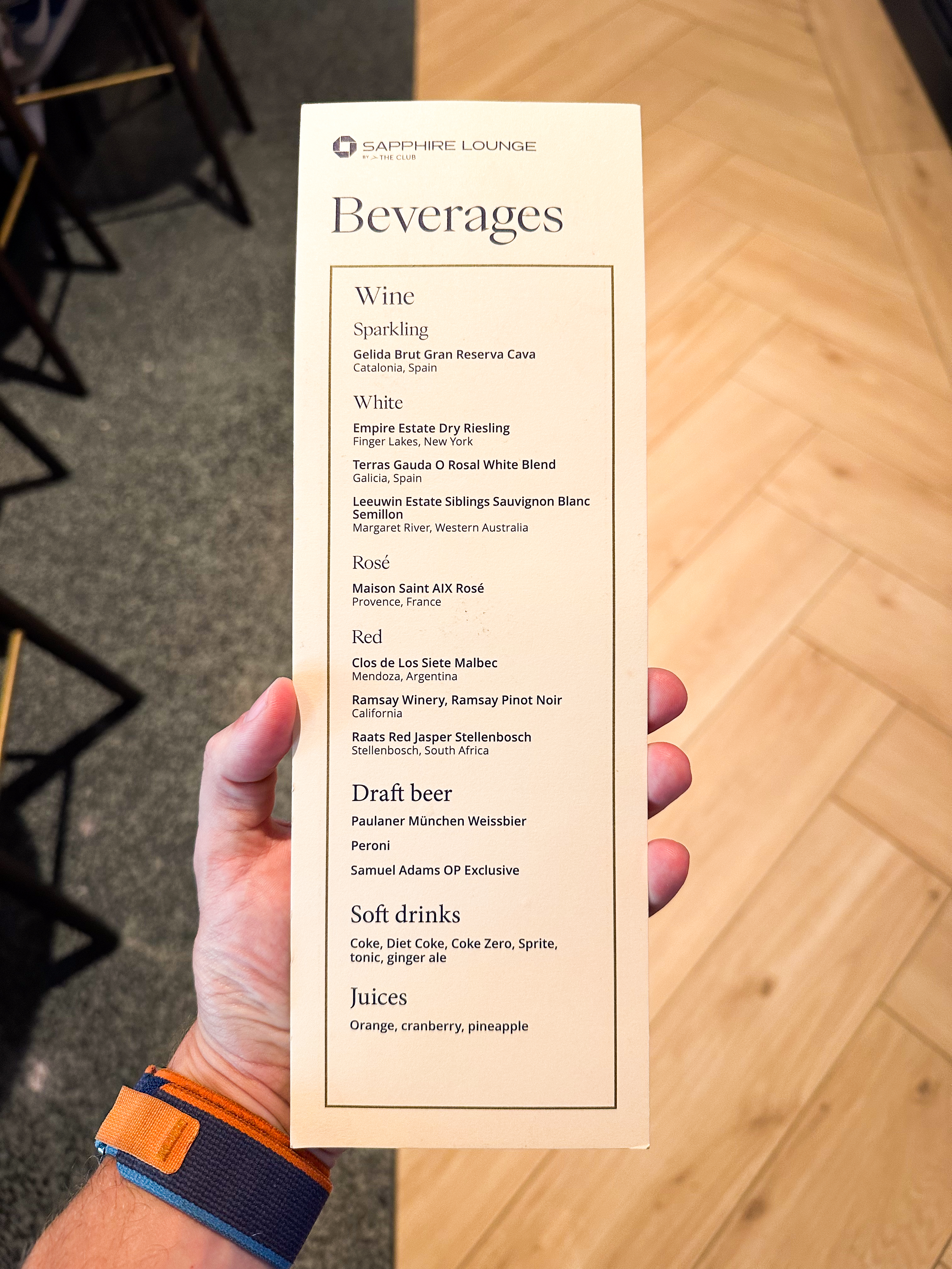 Chase Sapphire Lounge Boston wine list. 