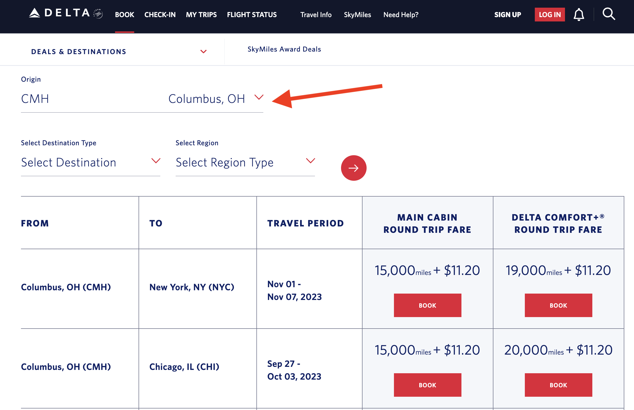 Delta SkyMiles deals page