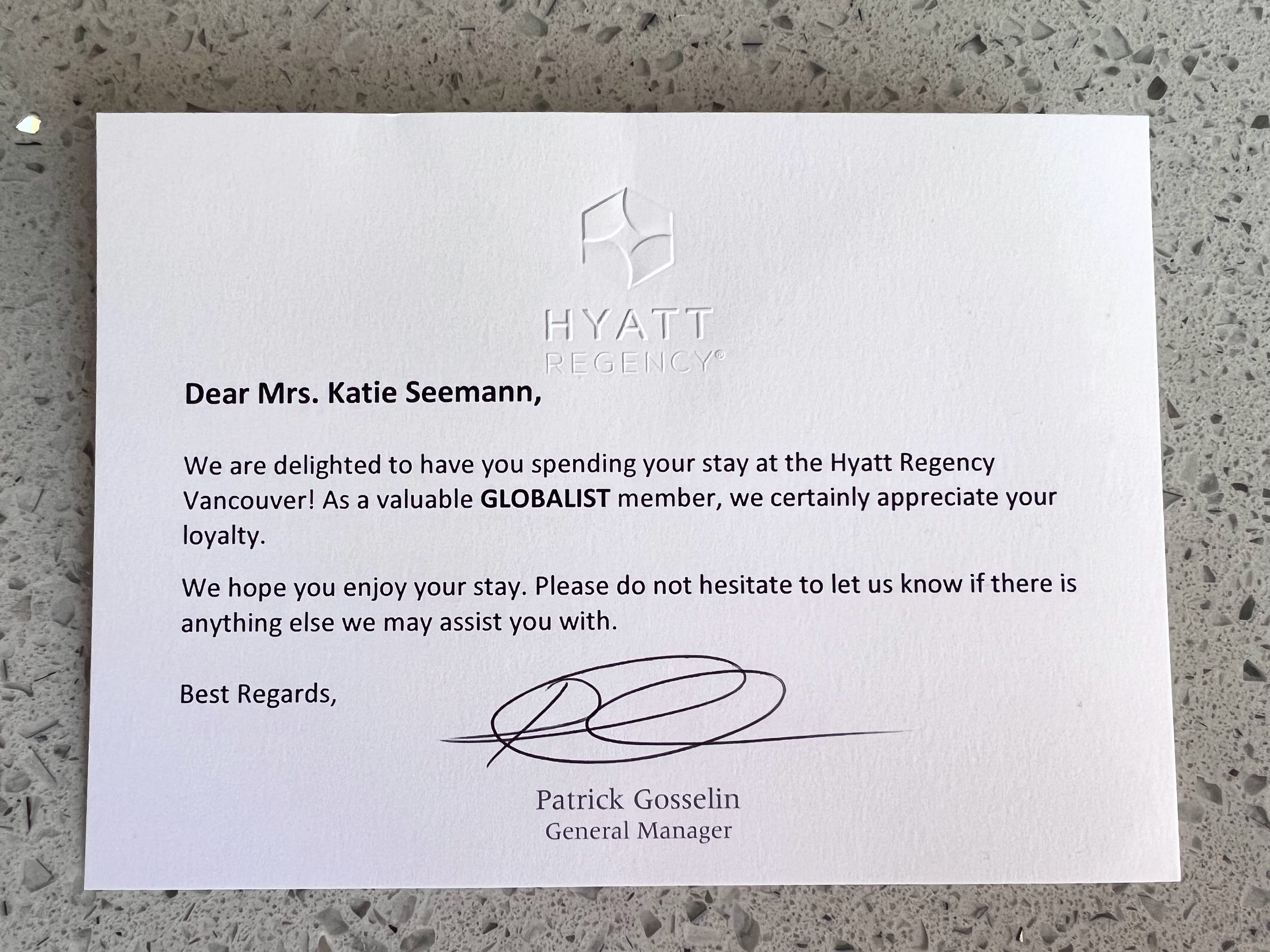 Hyatt Regency Vancouver letter to Globalists