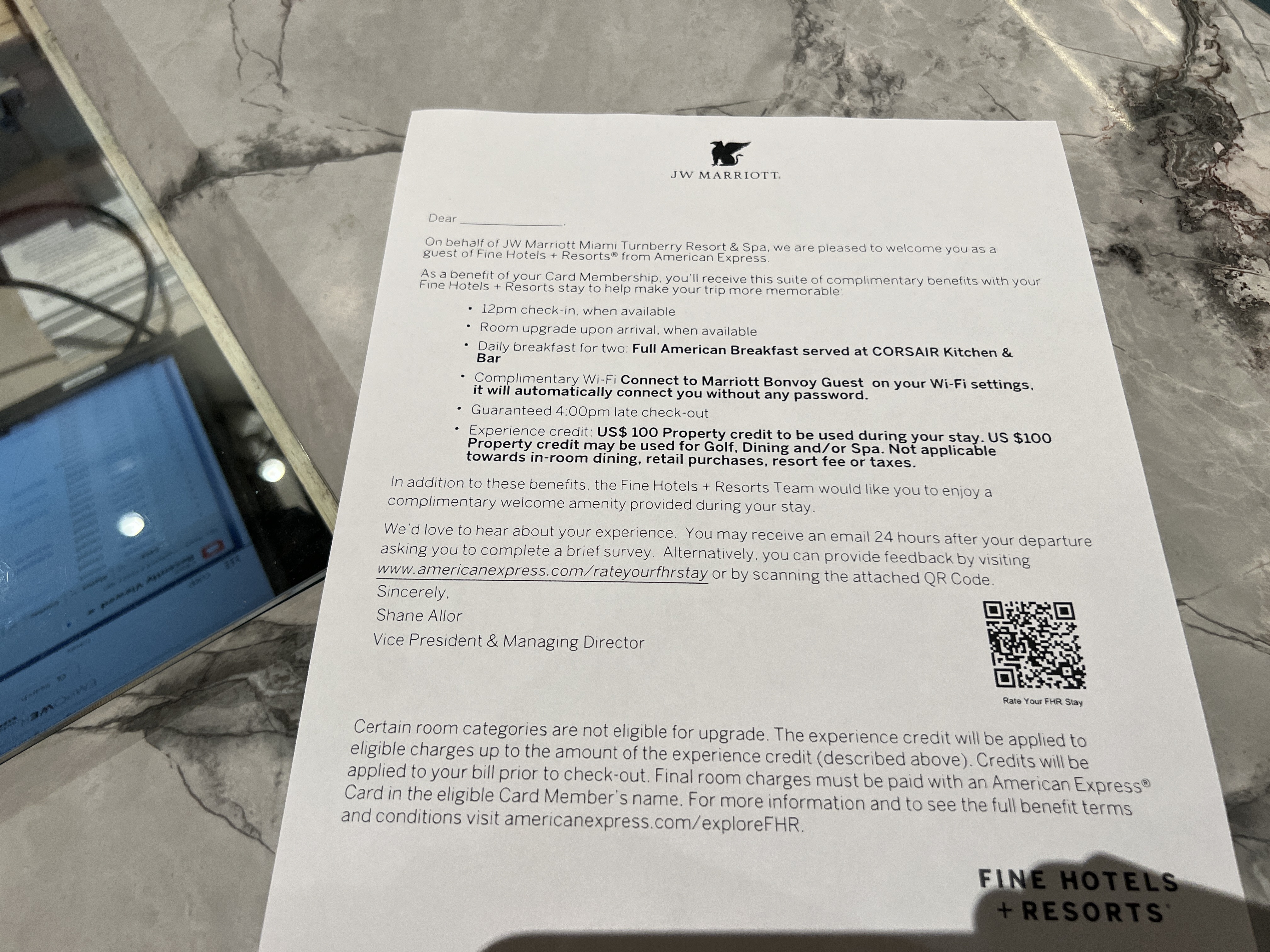 JW Marriott Turnberry FHR Benefits JW Marriott Turnberry FHR Benefits